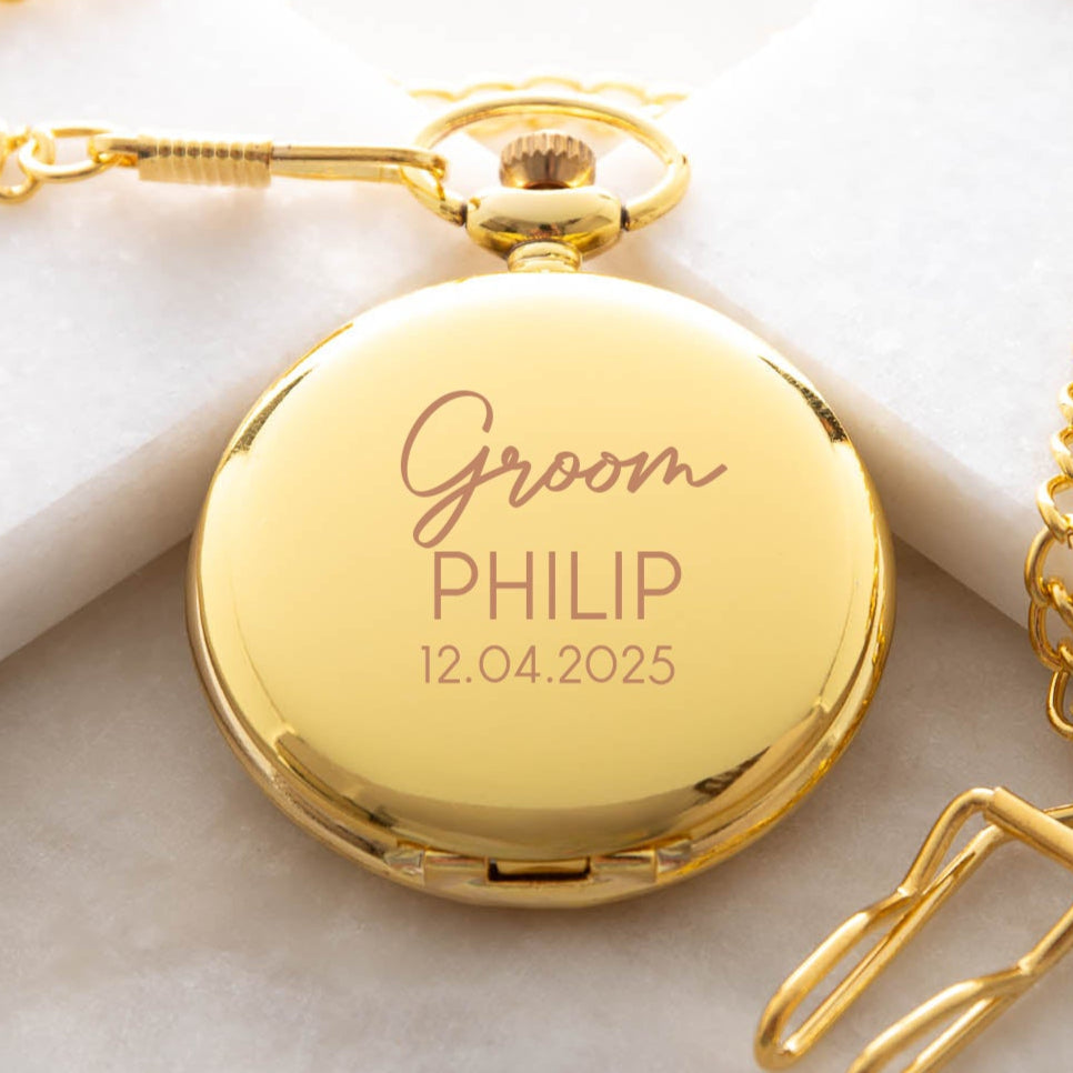 Personalised Groom Wedding Gold Pocket Fob Watch - Pocket Watches
