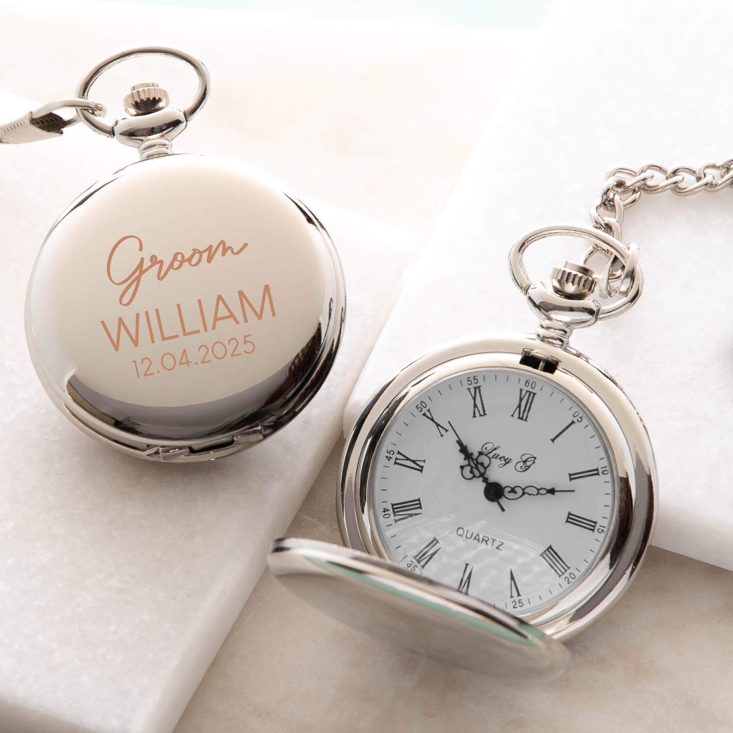 Personalised Groom Wedding Silver Pocket Fob Watch - Pocket Watches