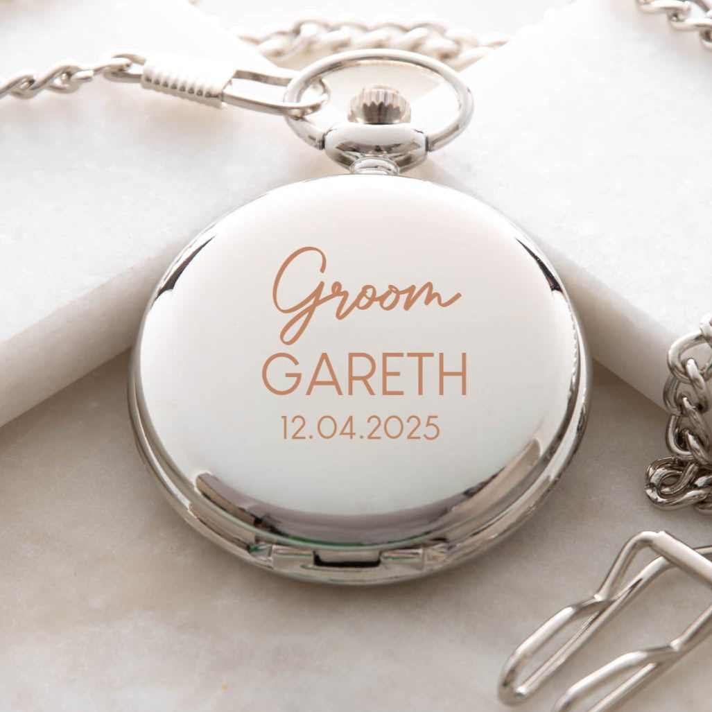 Personalised Groom Wedding Silver Pocket Fob Watch - Pocket Watches