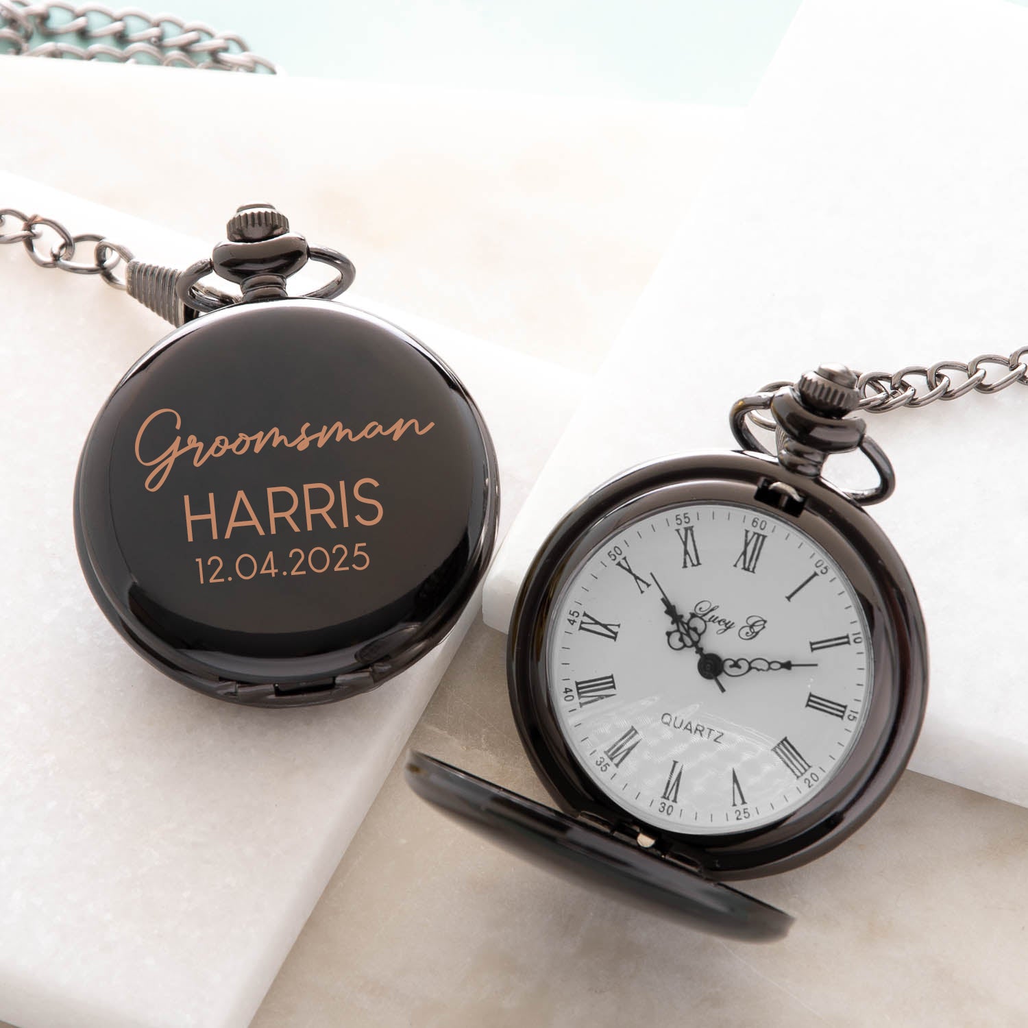 Personalised Groomsman Wedding Black Pocket Fob Watch - Pocket Watches