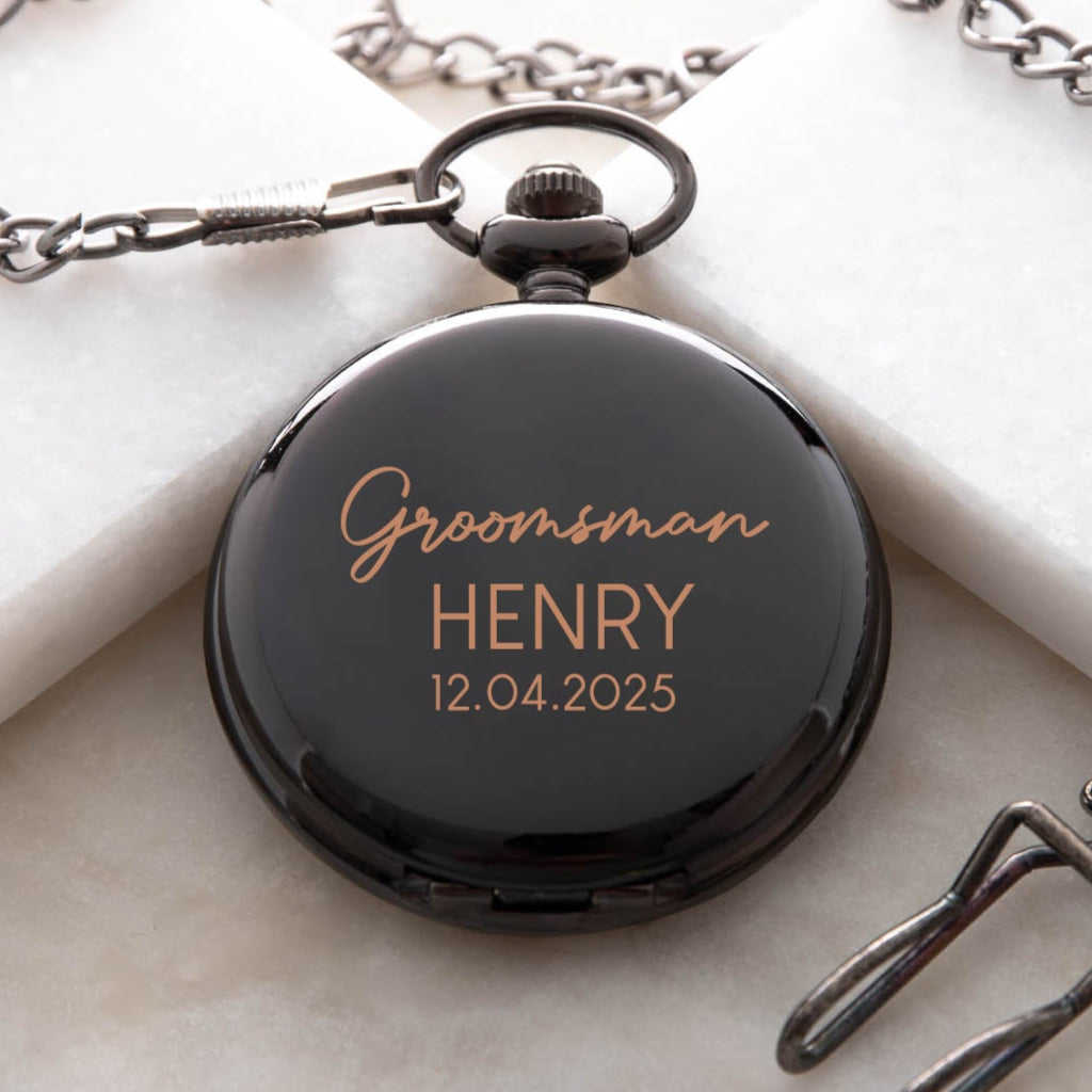 Personalised Groomsman Wedding Black Pocket Fob Watch - Pocket Watches