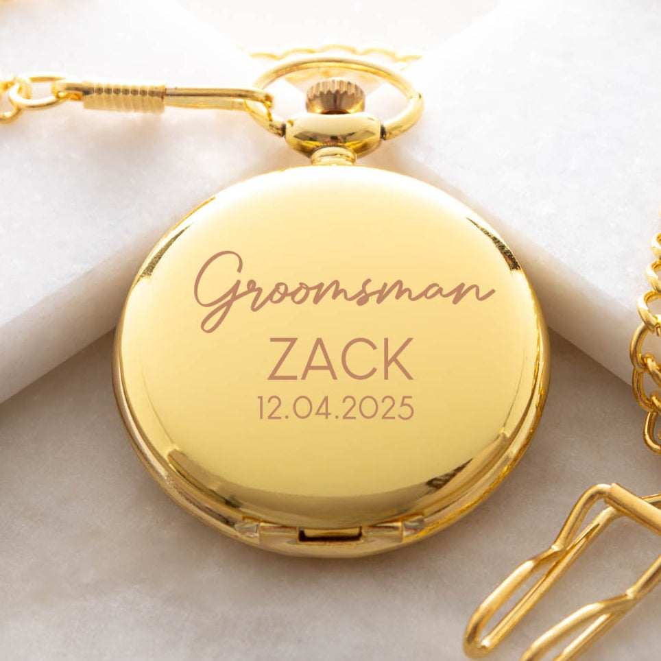 Personalised Groomsman Wedding Gold Pocket Fob Watch - Pocket Watches