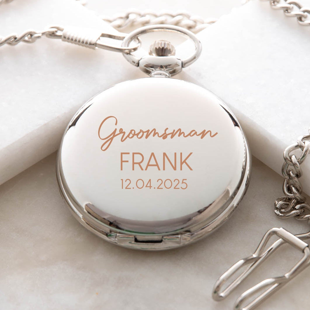 Personalised Groomsman Wedding Silver Pocket Fob Watch - Pocket Watches