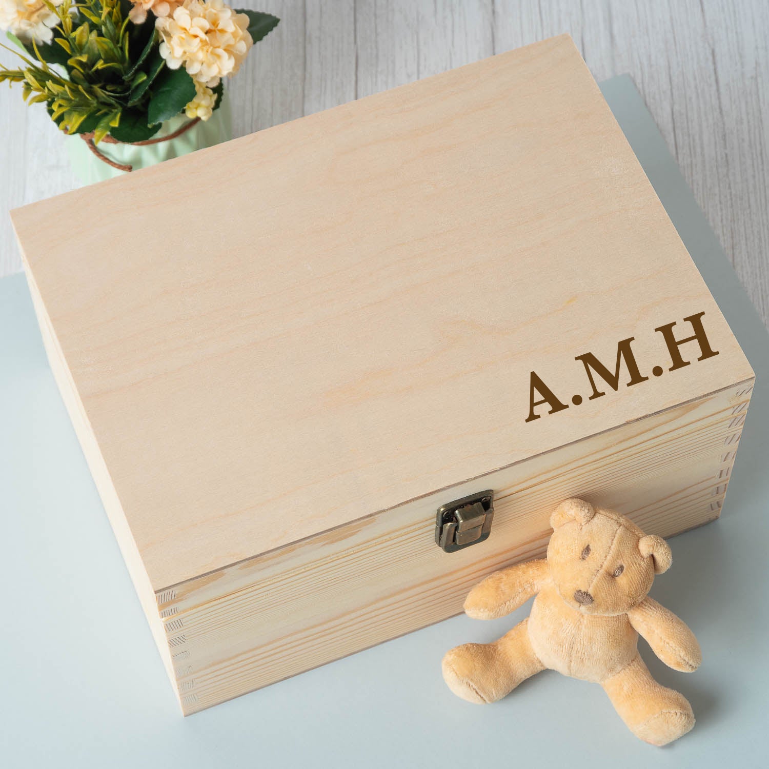Personalised Initials Large Wooden Memory Box - Wooden Keepsake Box