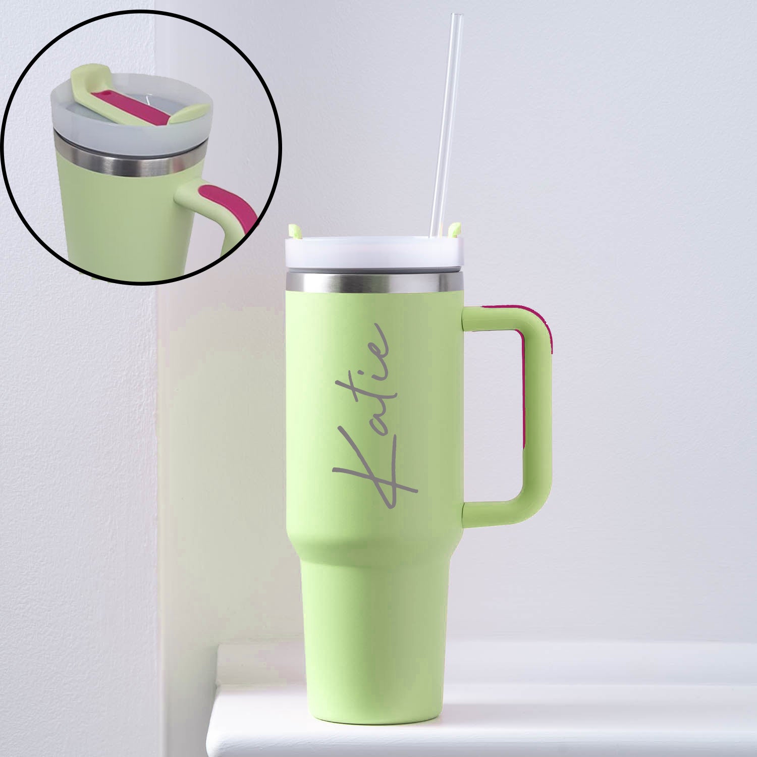 Personalised 40oz Insulated Travel Cup | Laser Engraved Name - Watermelon Green - Mugs