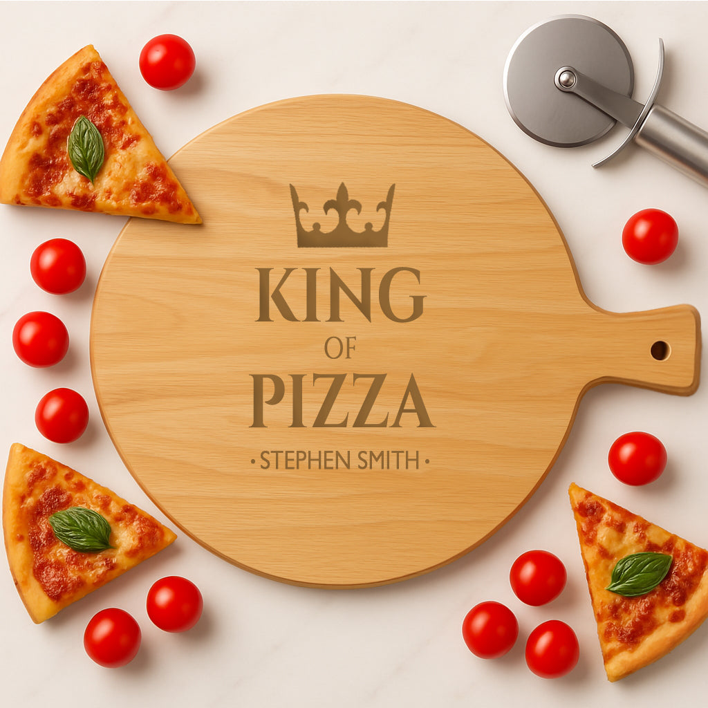 Personalised King Of Pizza Pizza Large Round Board & Handle - Pizza Boards