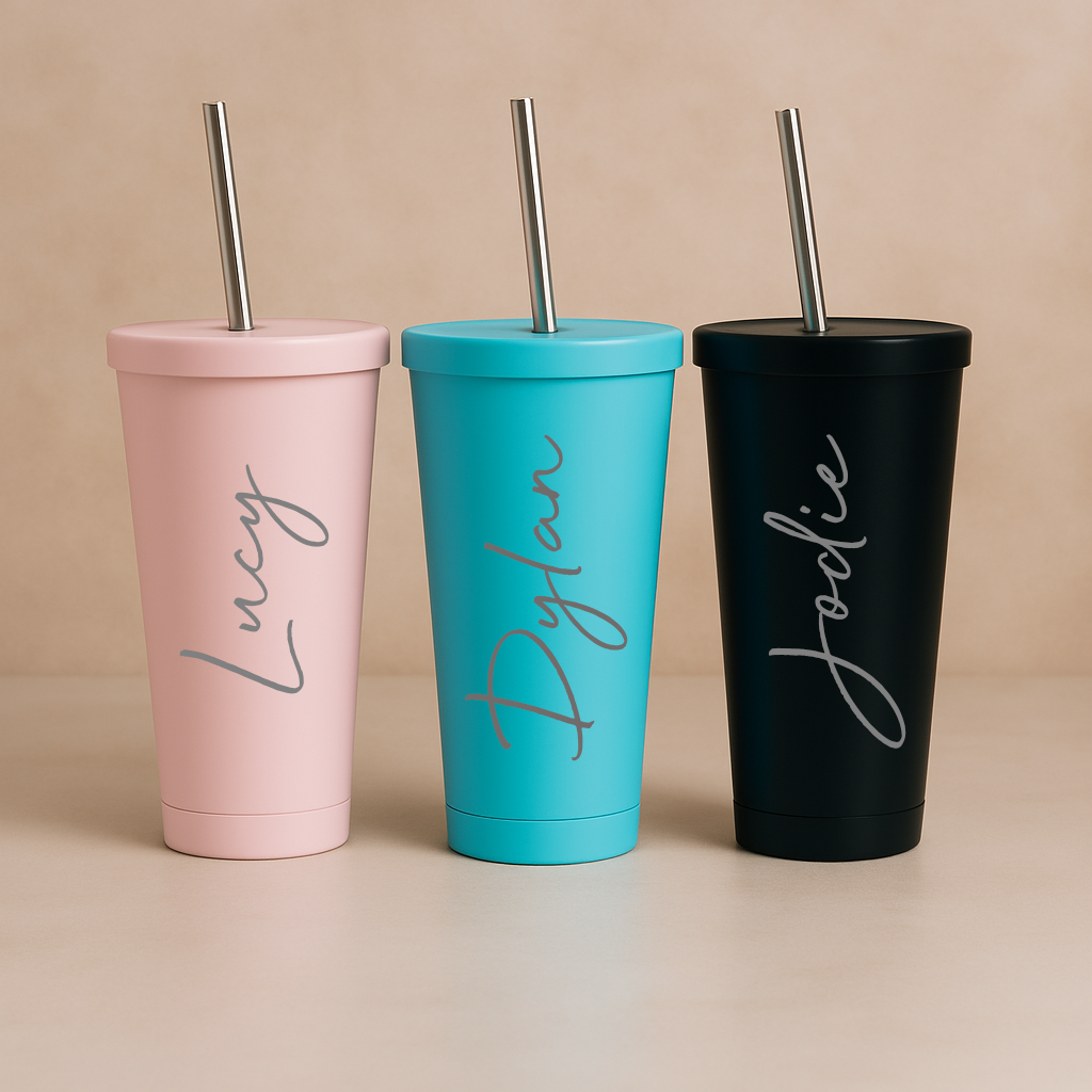 Personalised Large Name 550ml Insulated Travel Cup With Straw - Travel Mugs