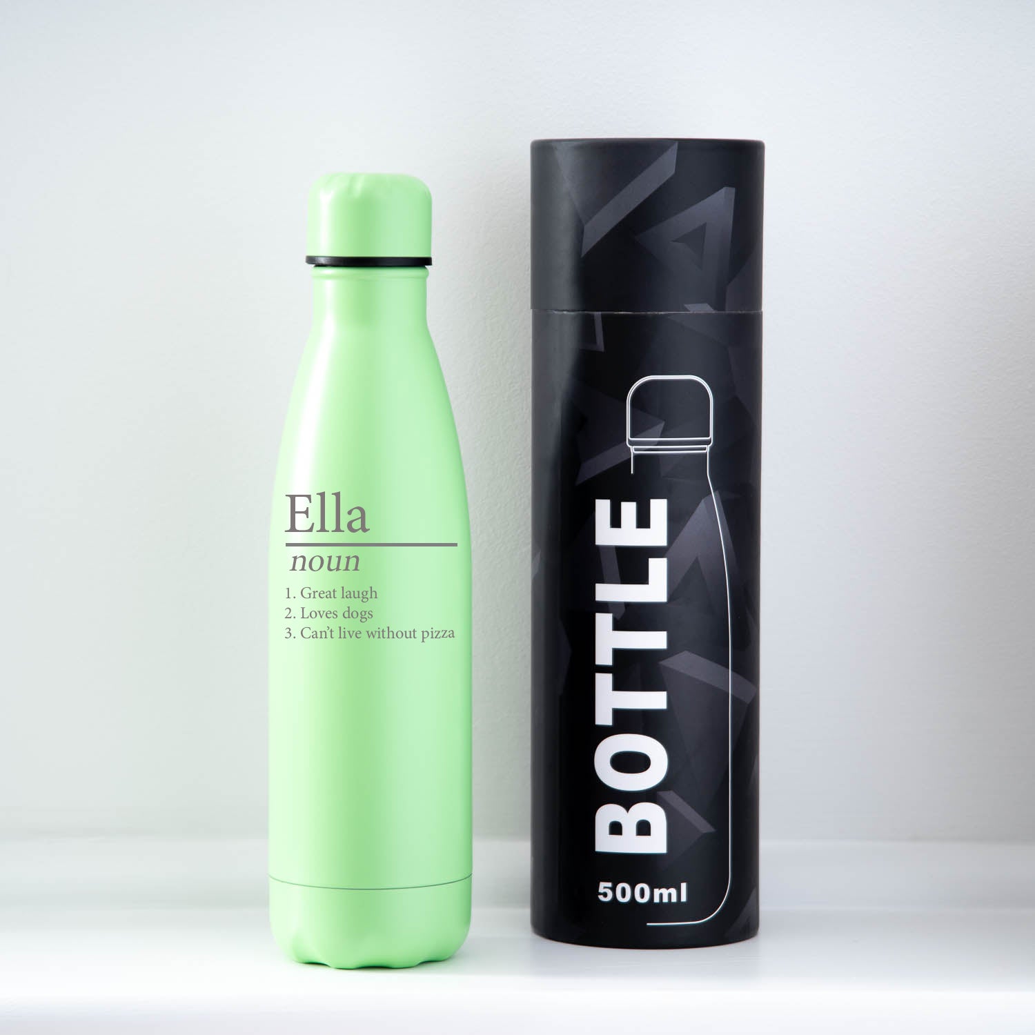 Personalised Name – Noun Insulated Water Bottle | Engraved - Yes / Light Green - Thermos Water Bottles