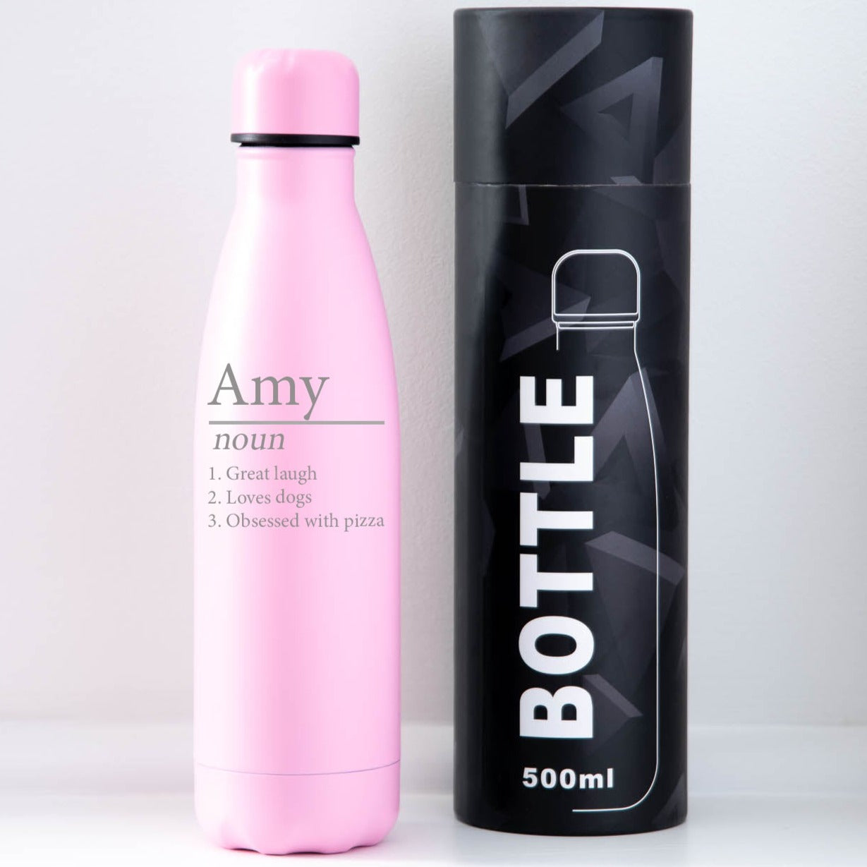 Personalised Name – Noun Insulated Water Bottle | Engraved - Yes / Light Pink - Thermos Water Bottles