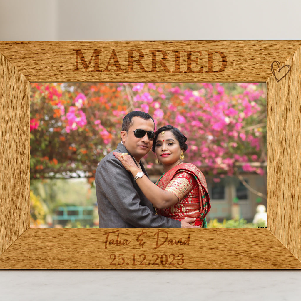 Personalised Wooden Married Wedding Photo Frame - 4x6 Landscape - Photo Frames