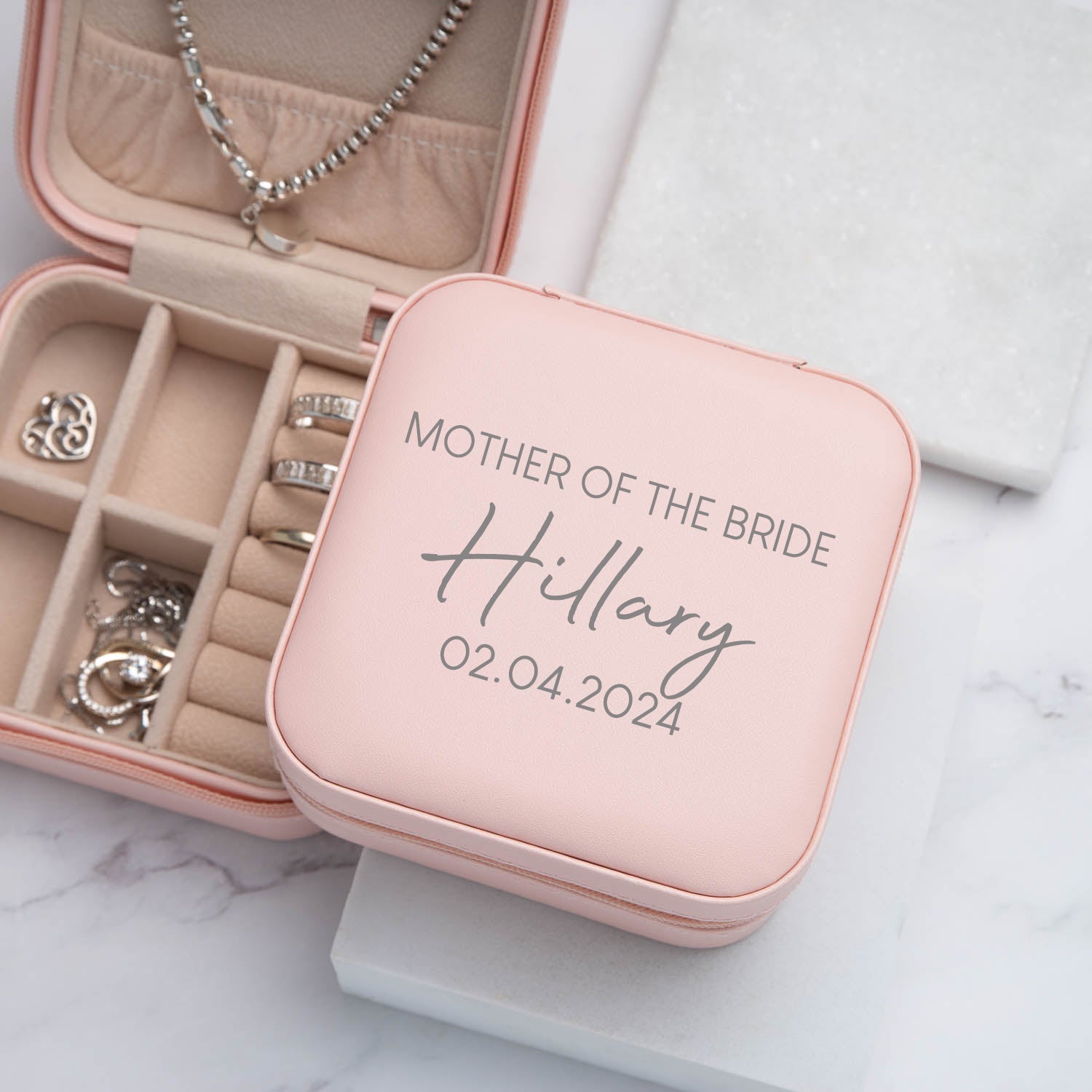 Personalised Mother of the Bride Pink Jewellery Box
