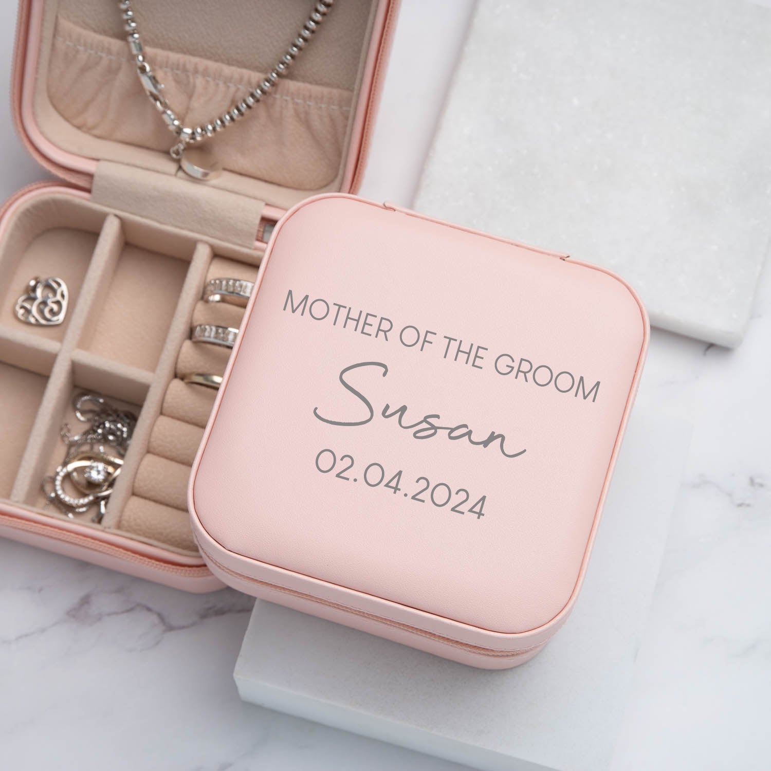 Personalised Mother of the Groom Pink Jewellery Box