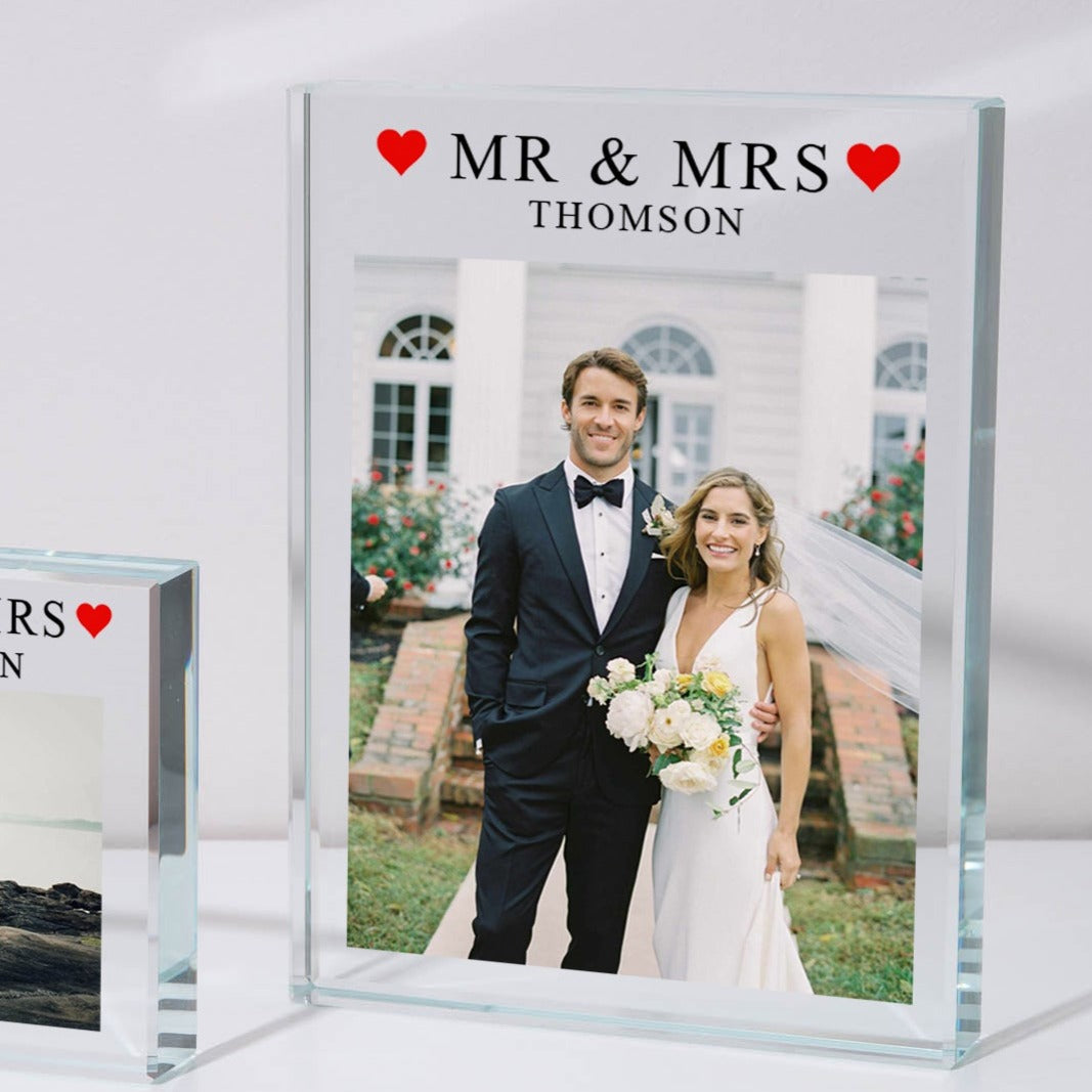 Personalised Mr & Mrs Glass Rectangle Block - Glass Block