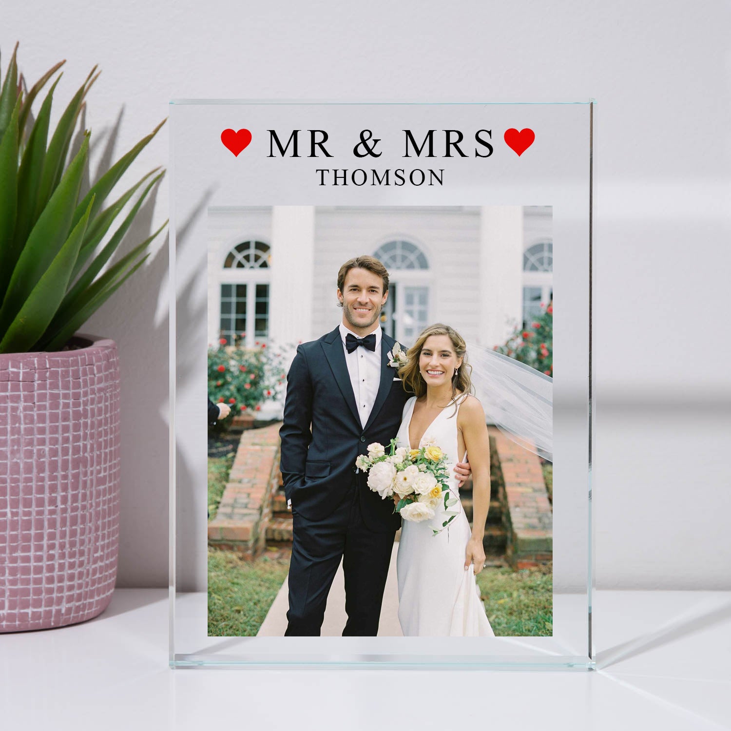Personalised Mr & Mrs Glass Rectangle Block - Glass Block