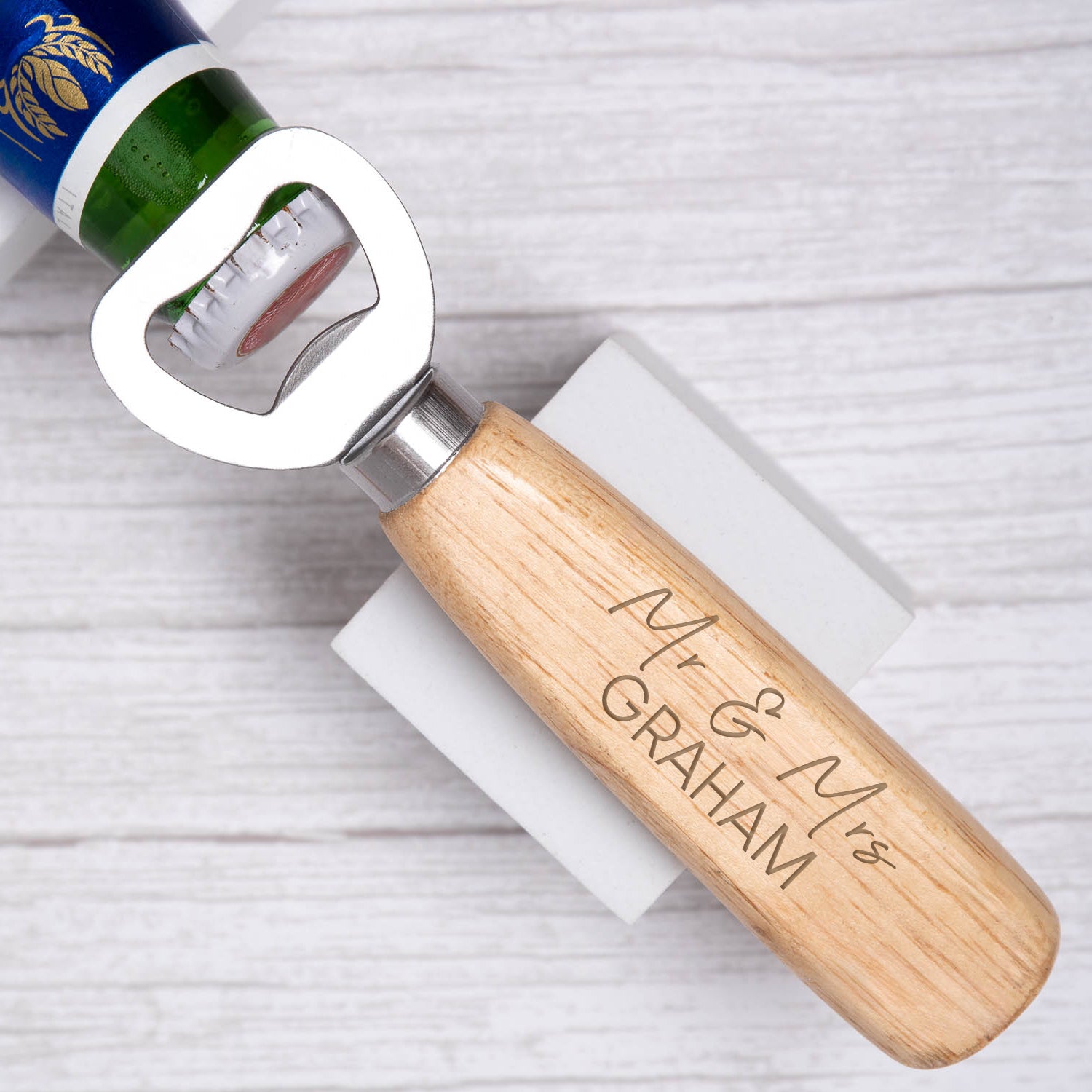 Personalised Mr & Mrs Bottle Opener Wooden Handle