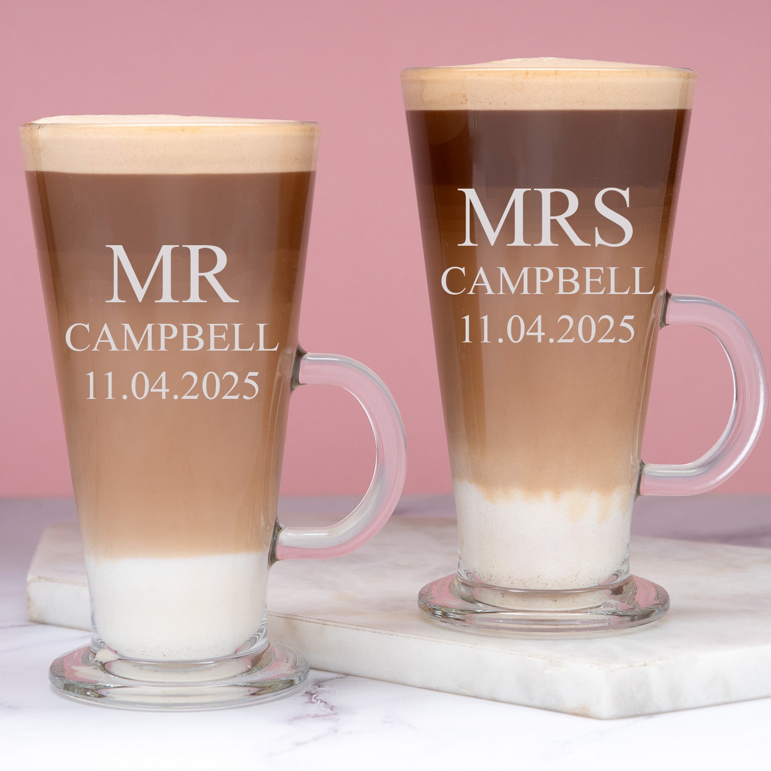 Personalised Mr & Mrs Latte Glass Set - Latte Glass