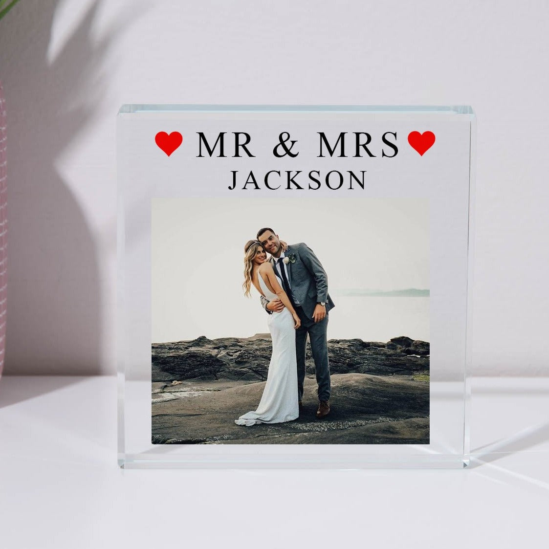 Personalised Mr & Mrs Glass Square Block - Glass Block