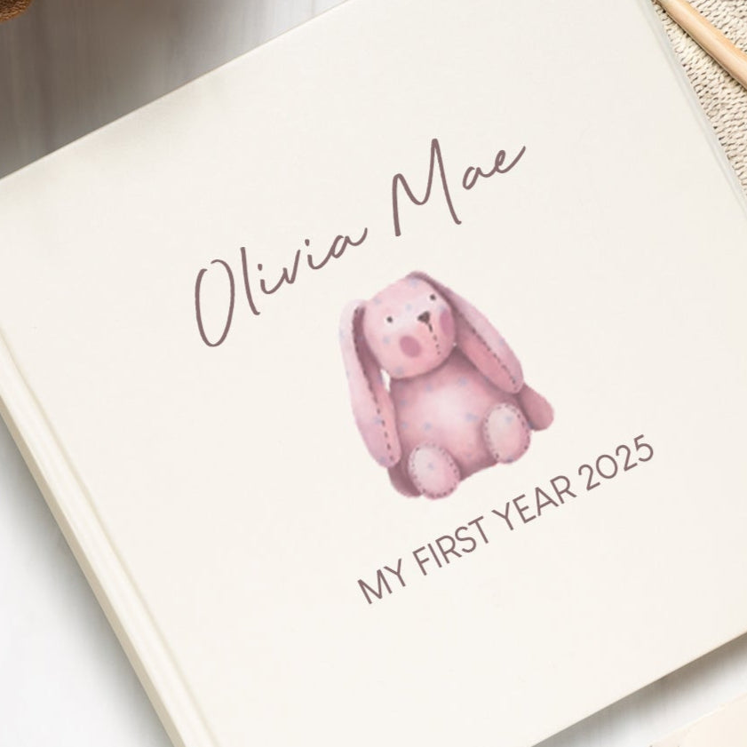 Personalised Pink Bunny Baby’s First Year Photo Album - Photo Album