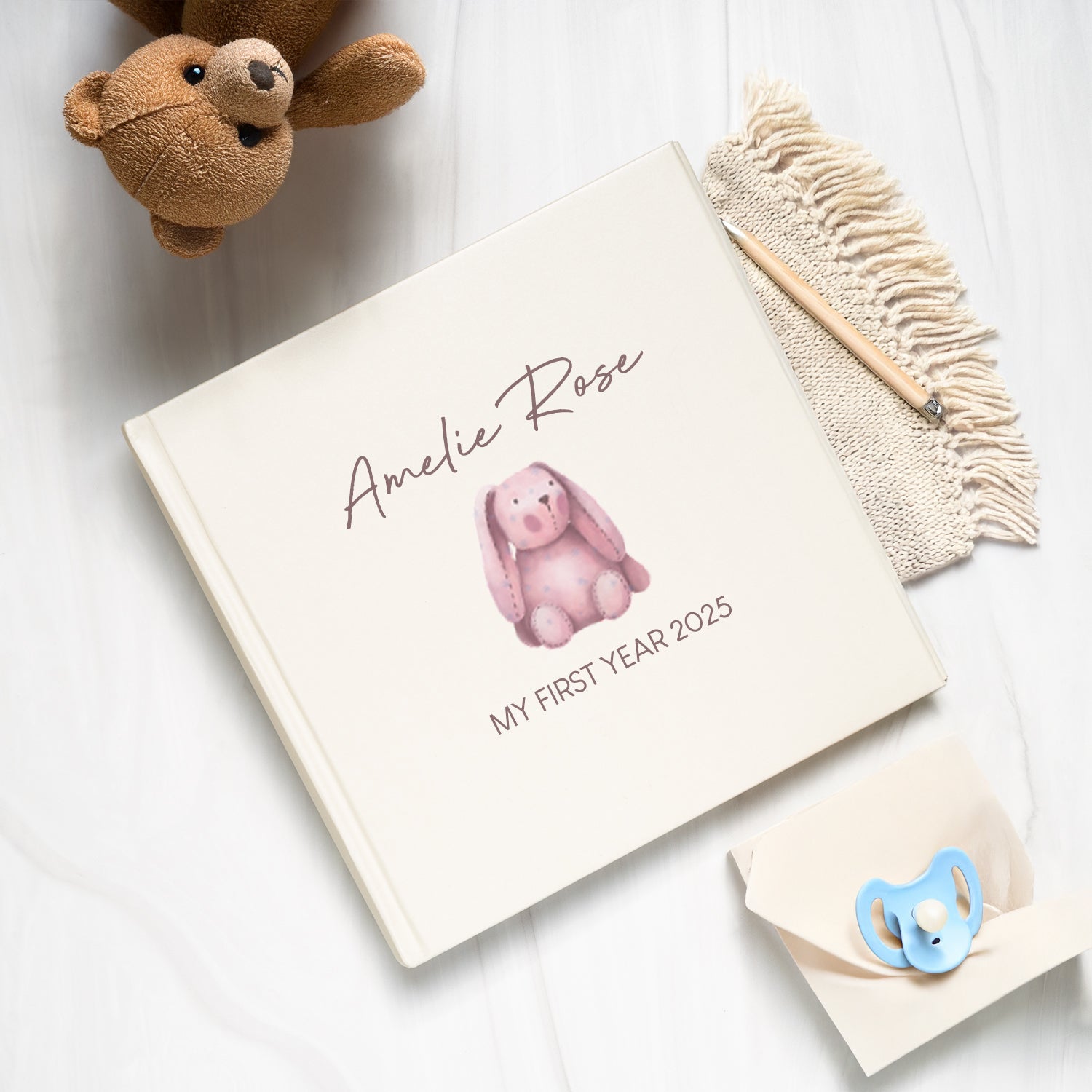 Personalised Pink Bunny Baby’s First Year Photo Album - Photo Album