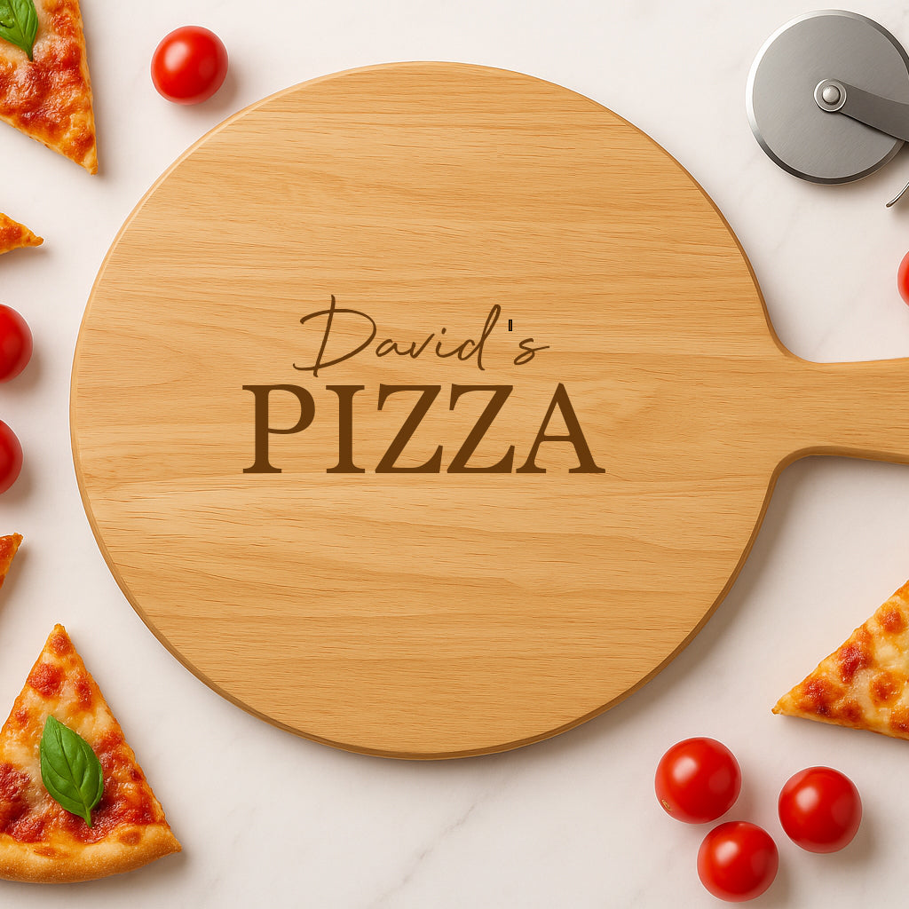 Personalised Name Large Round Pizza Board & Handle - Pizza Boards