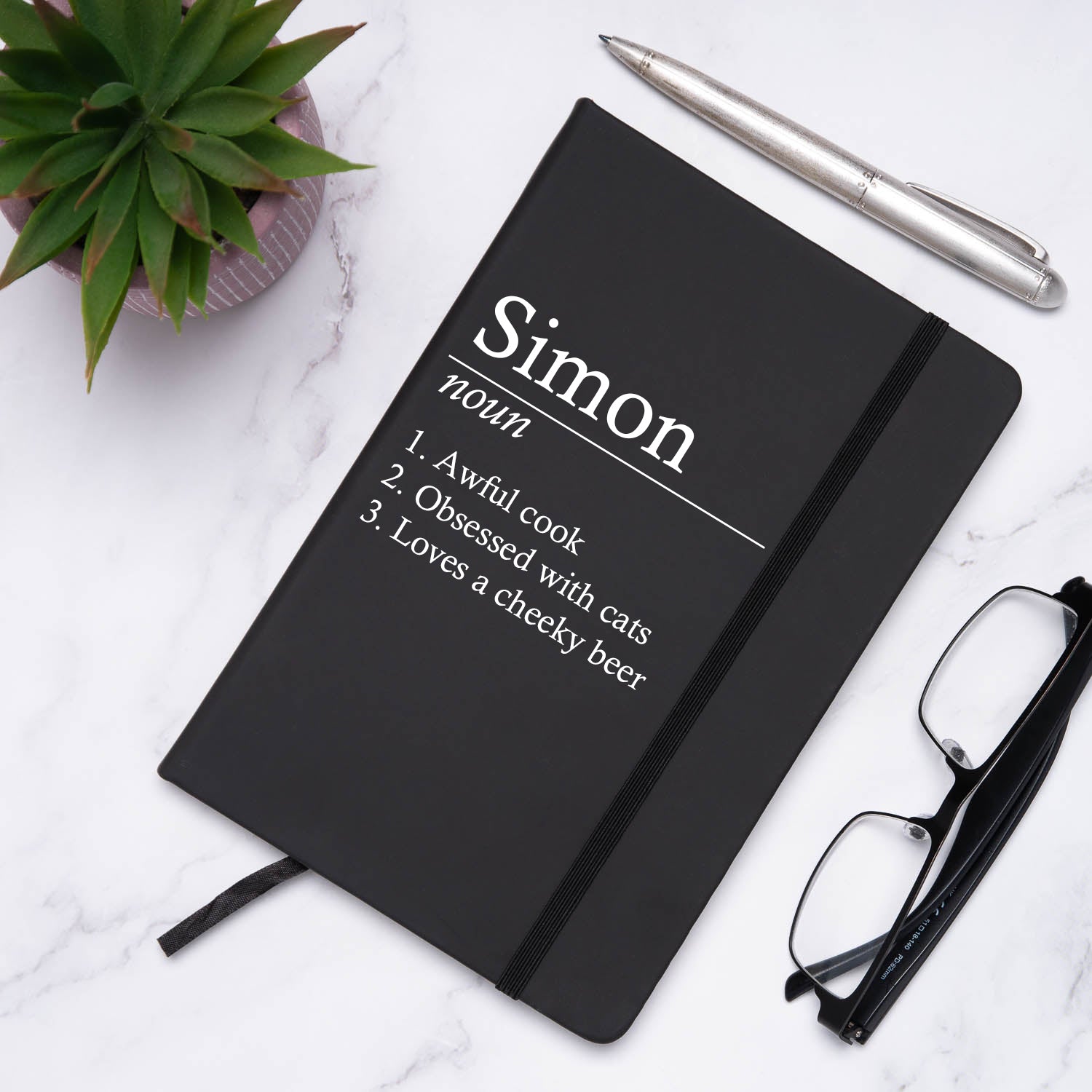 Personalised Name Definition PU A5 Notebook - Black - Notebook