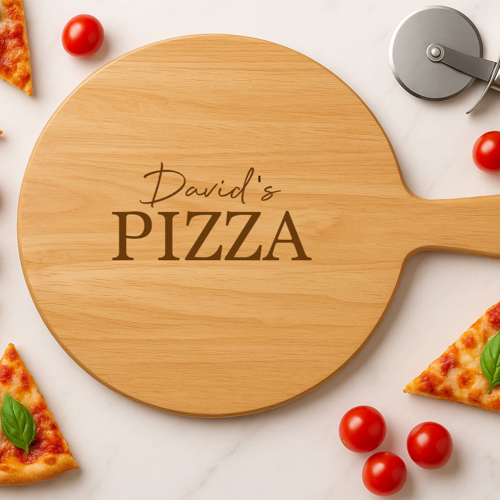 Personalised Name Large Round Pizza Board & Handle - Pizza Boards