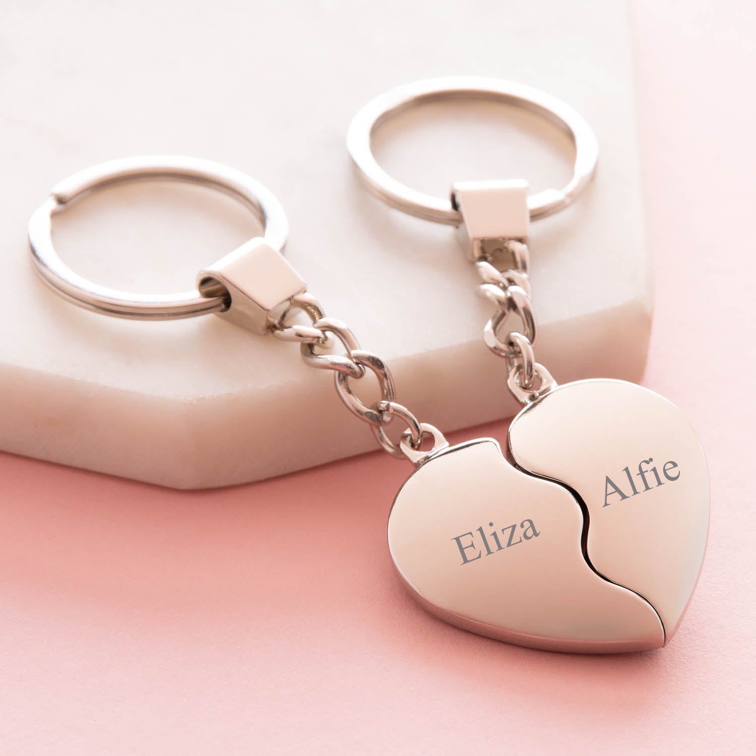 Personalised Names Pair Of Heart Keyrings - Key Rings
