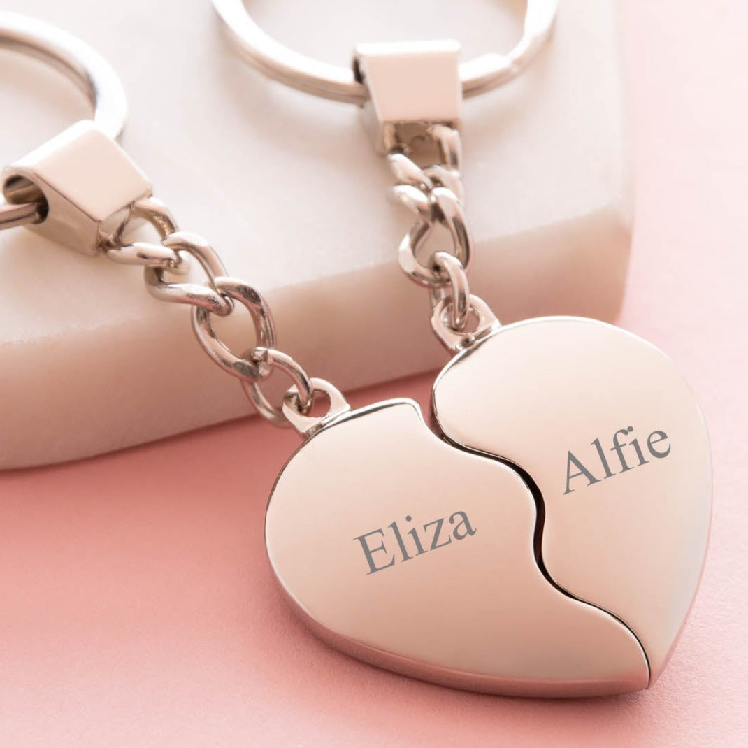 Personalised Names Pair Of Heart Keyrings - Key Rings