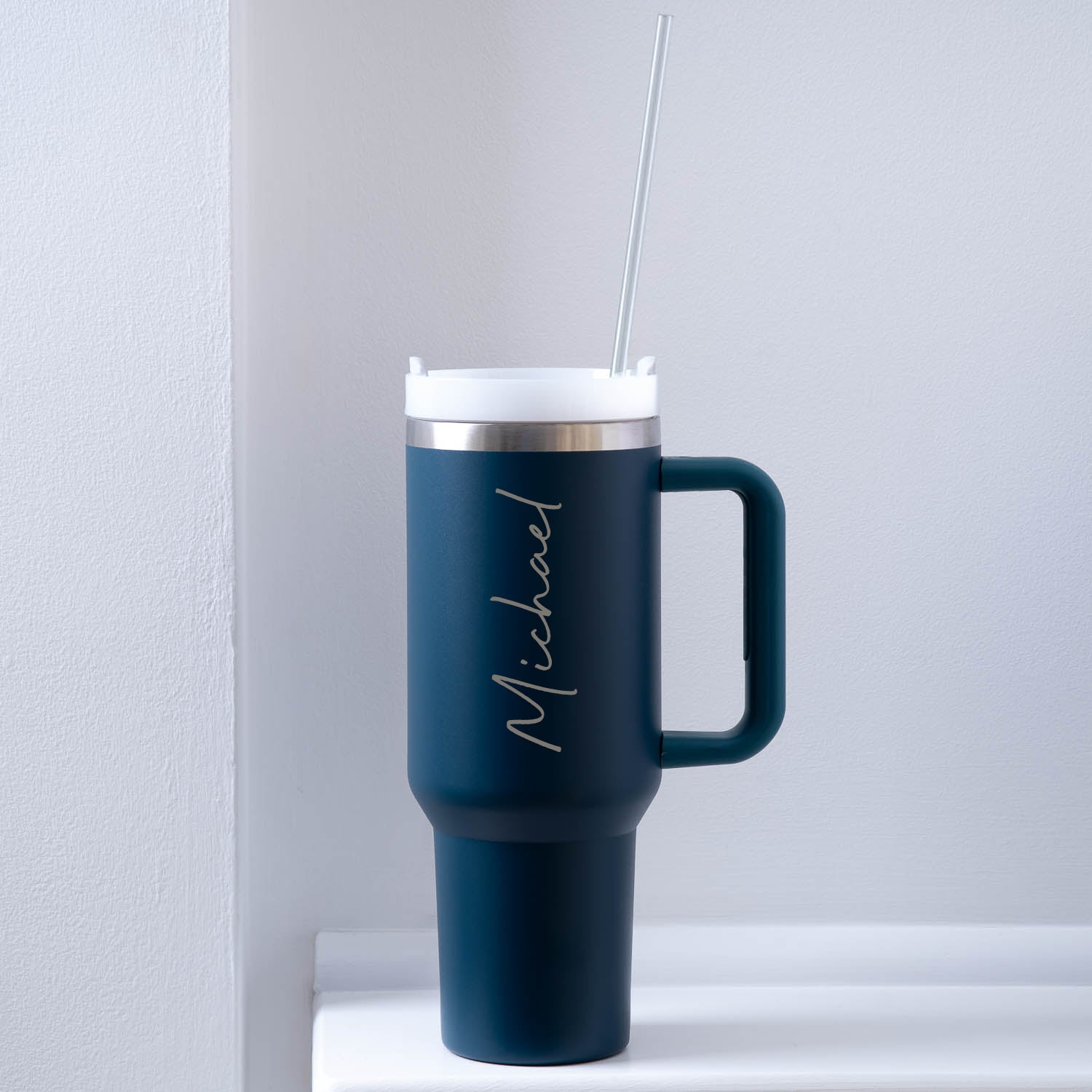 Personalised 40oz Insulated Travel Cup | Laser Engraved Name - Navy Blue - Mugs