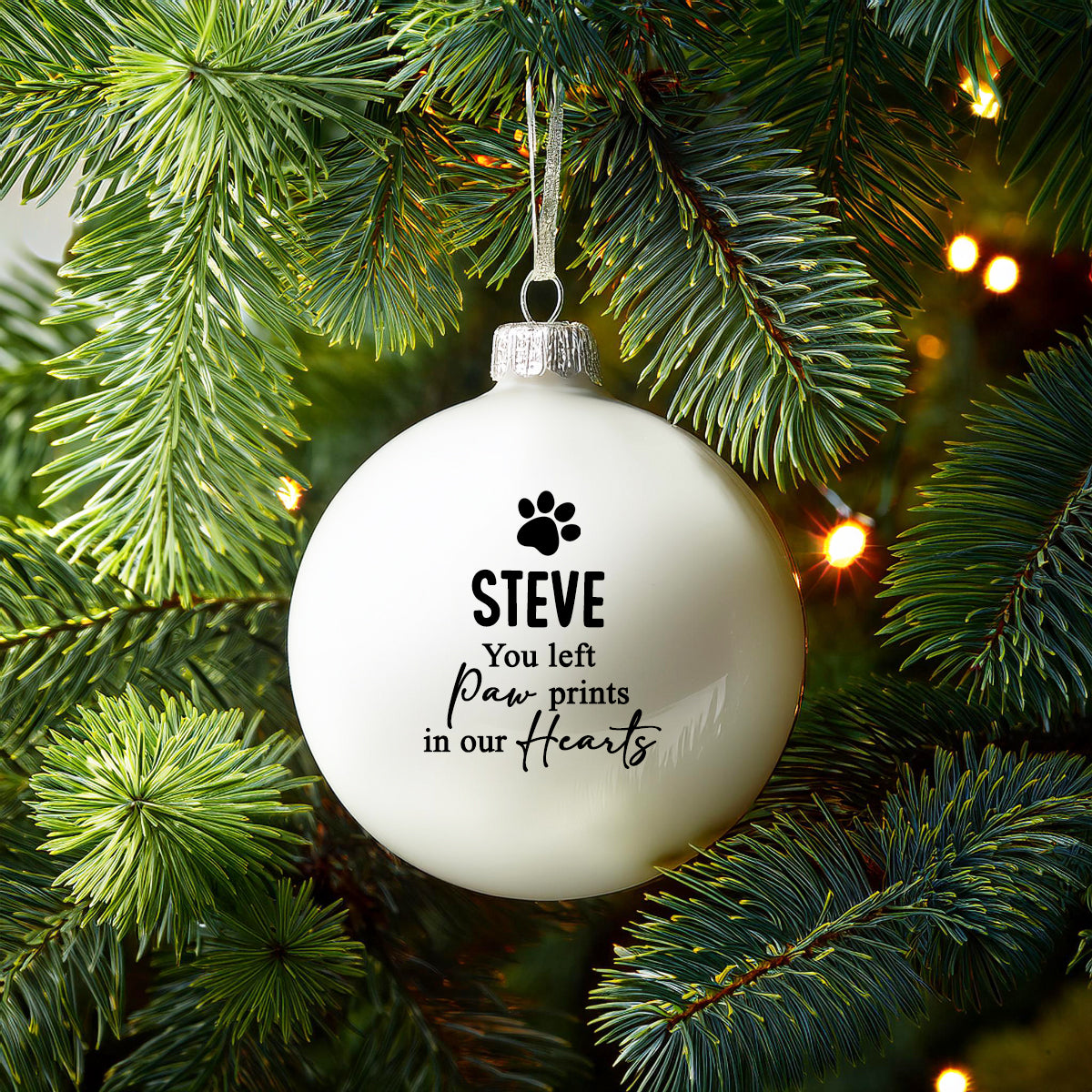 Personalised Paw Prints In Our Hearts Christmas Bauble - Baubles
