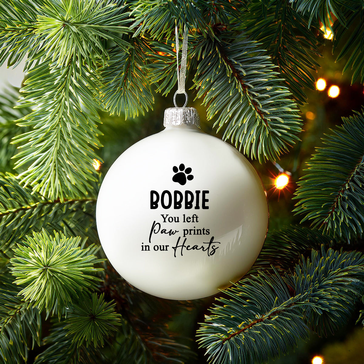 Personalised Paw Prints In Our Hearts Christmas Bauble - Baubles