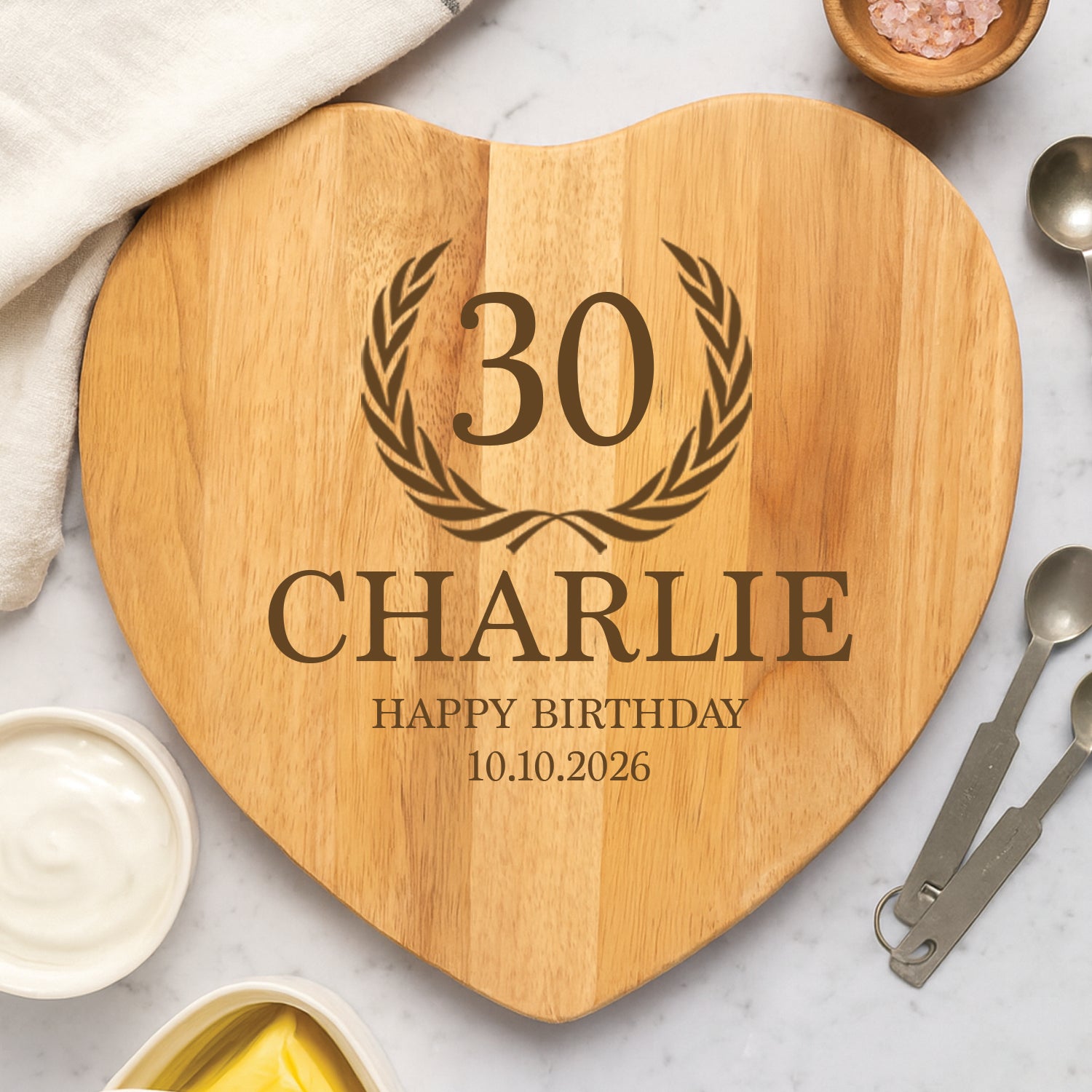 Personalised Birthday Crest Heart Wooden Chopping Board - Chopping Boards