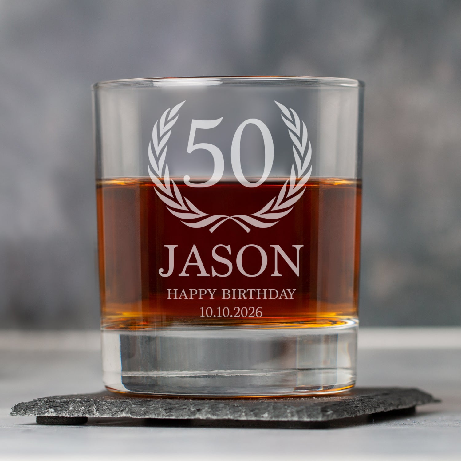 Personalised 50th Birthday Crest Glass Tumbler - Glass Tumblers