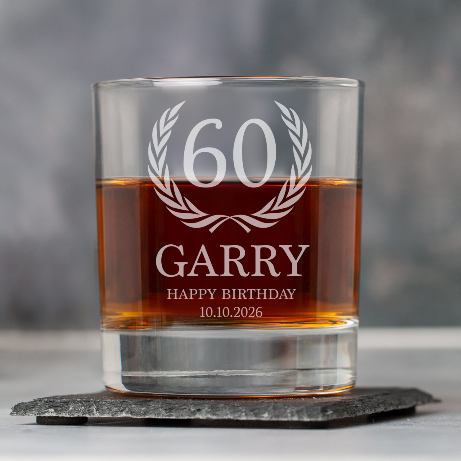 Personalised 60th Birthday Crest Glass Tumbler - Glass Tumblers