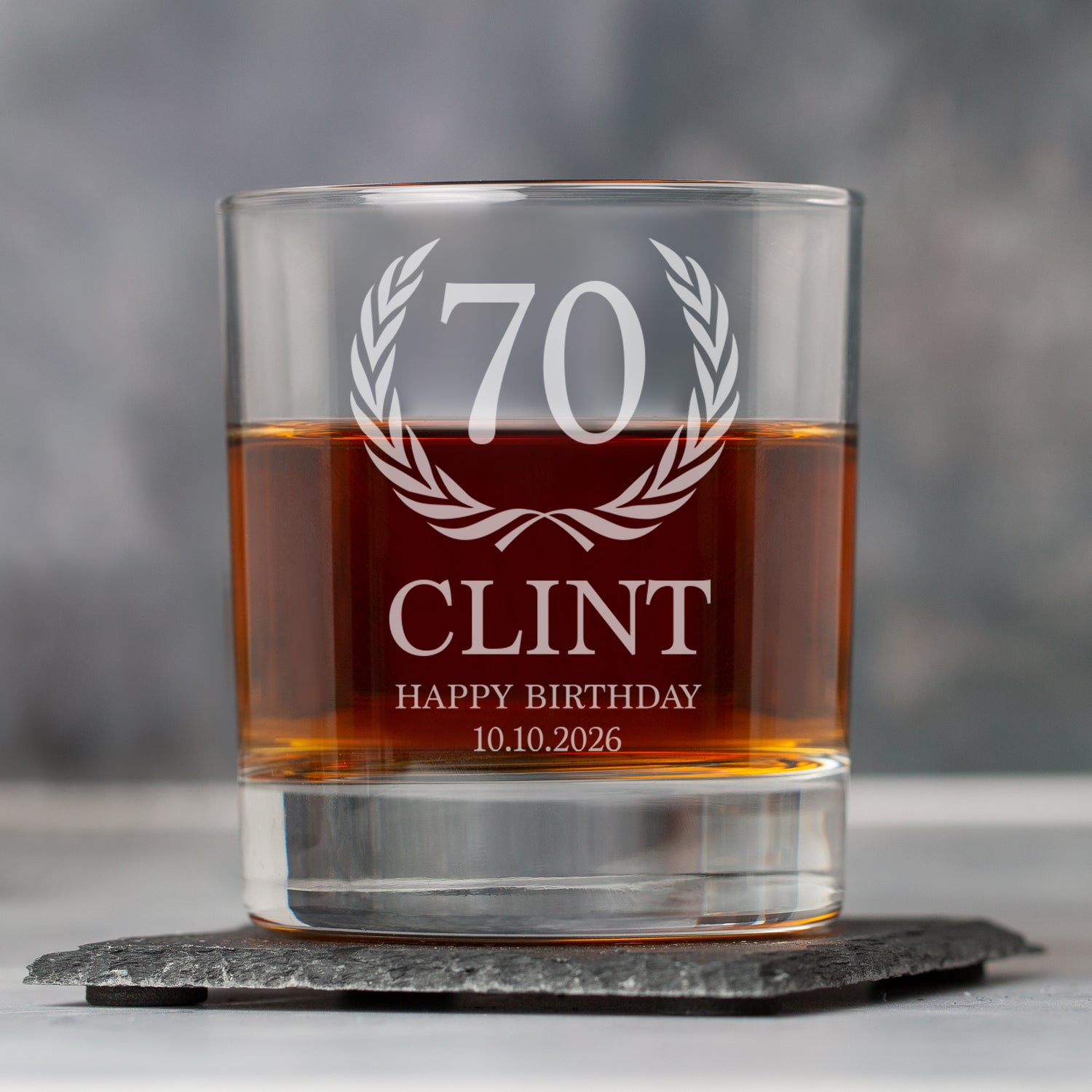Personalised 70th Birthday Crest Glass Tumbler - Glass Tumblers