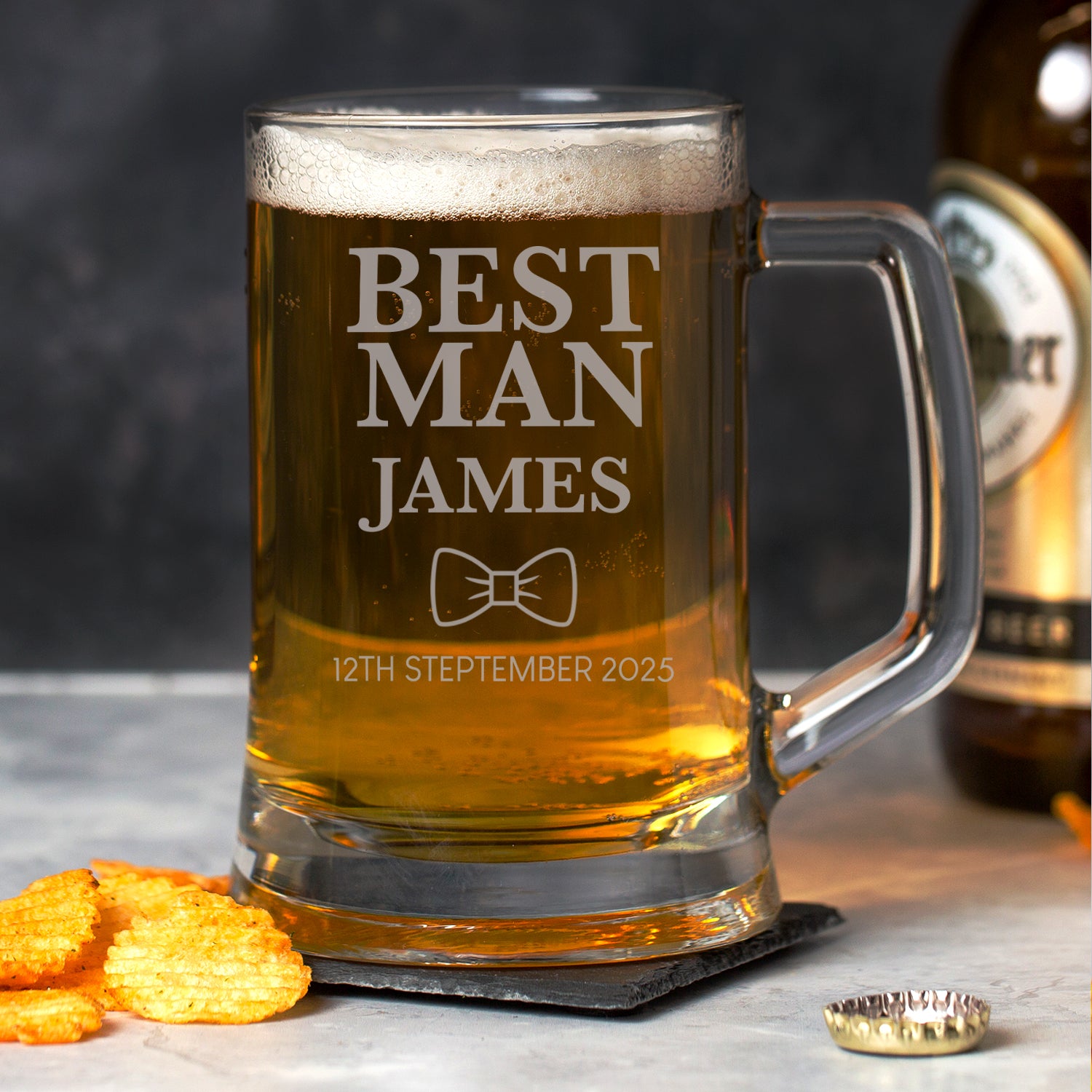 Personalised Best Man Bow Tie Glass Pint Stern Tankard - Beer Glasses