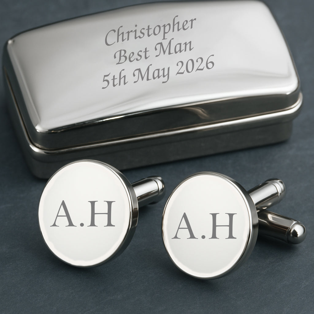 Personalised Silver Circle Cufflinks | Engraved Initials - Cufflinks