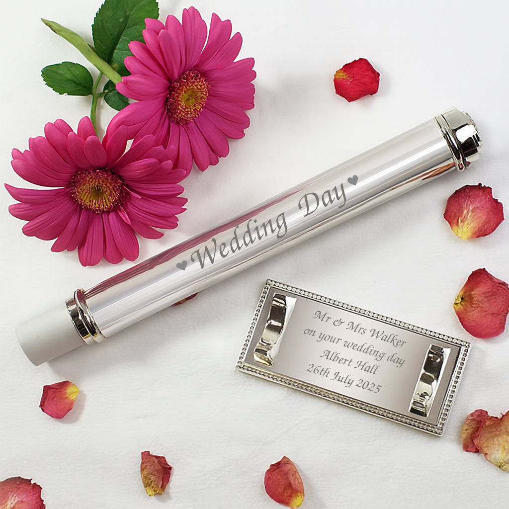 Personalised Wedding Day Silver Plated Certificate Holder - Certificate Holders