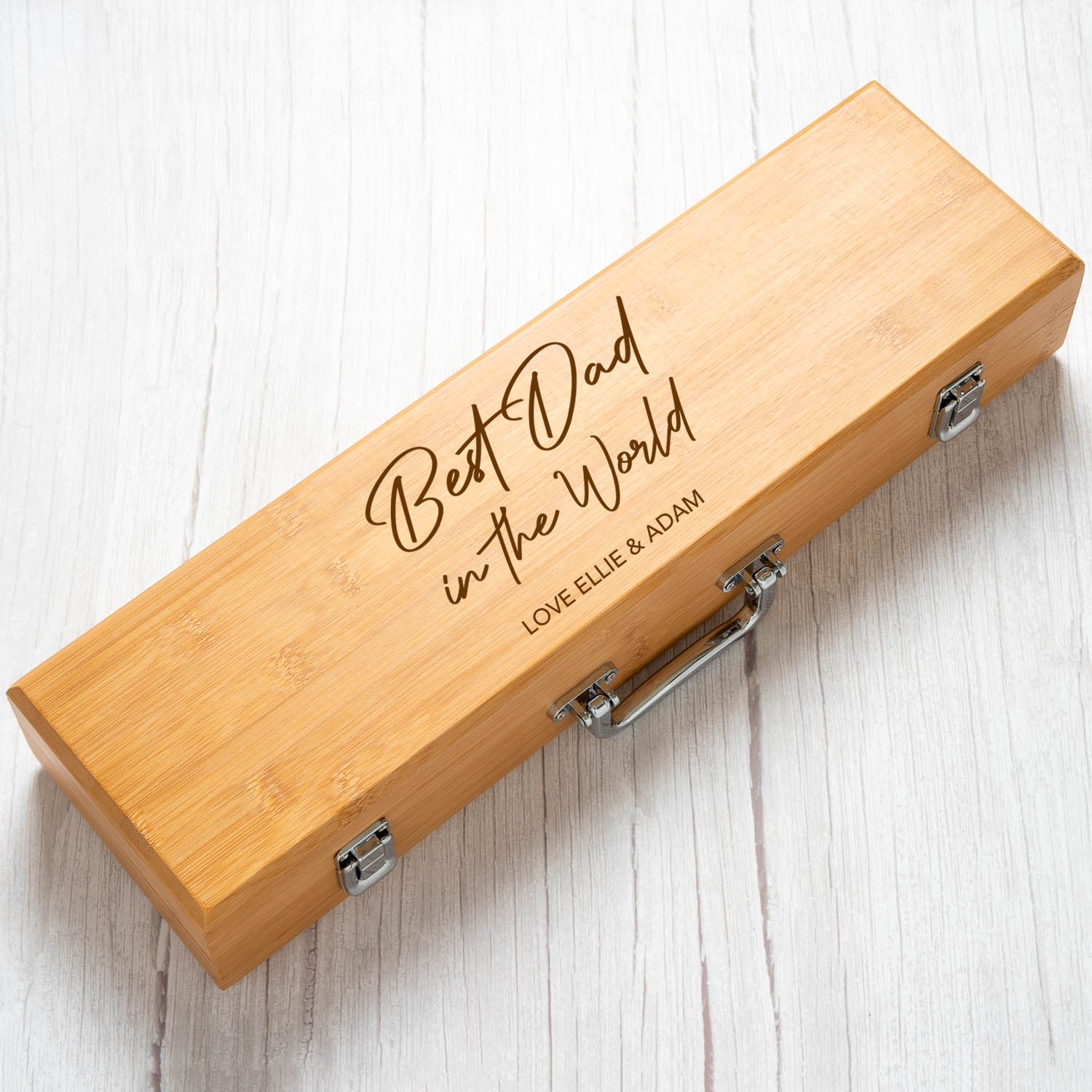 Personalised Best Dad In The World Wooden BBQ Tool Set - BBQ Sets