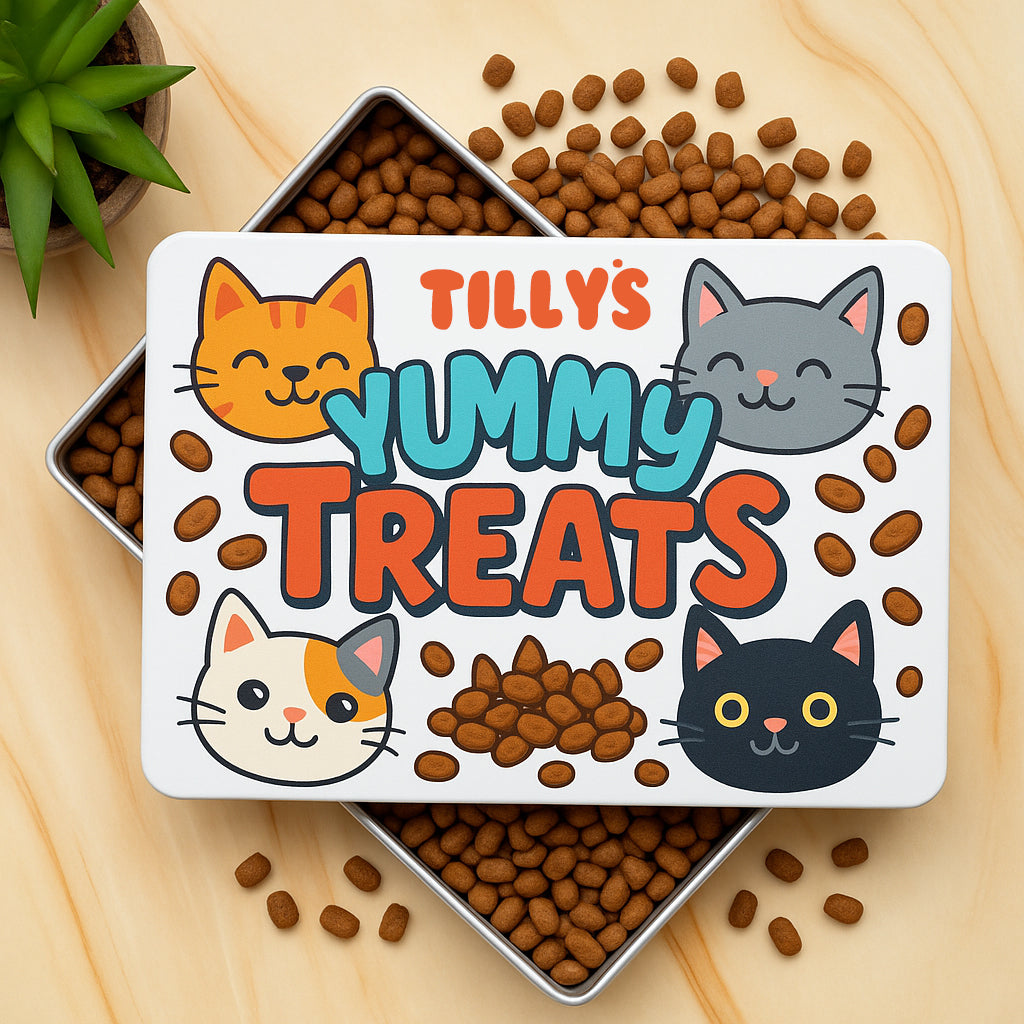 Personalised Cat Yummy Treats White Metal Storage Tin - Storage Tin