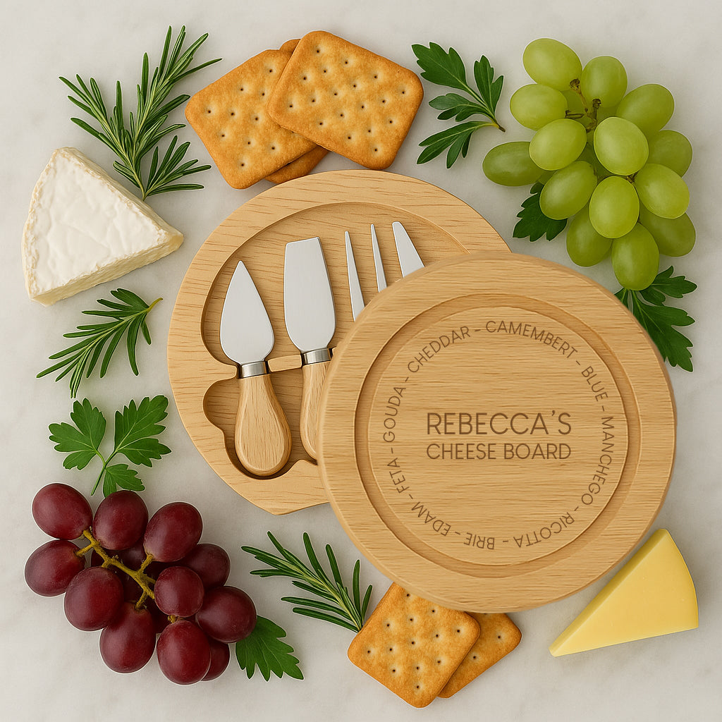 Personalised Cheeses Cheese & Wine Board And Knives Set - Cheeseboard Sets