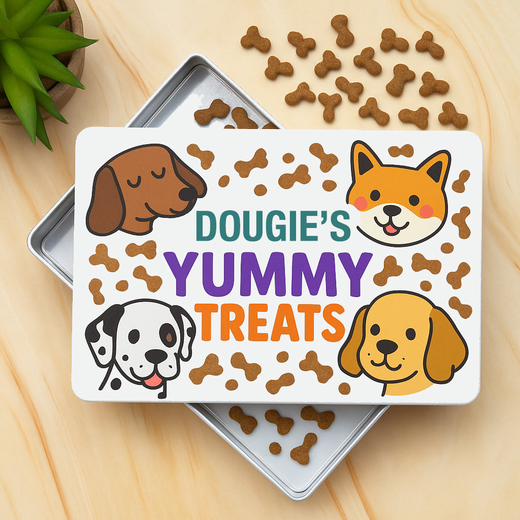 Personalised Dog Yummy Treats White Metal Storage Tin - Storage Tin