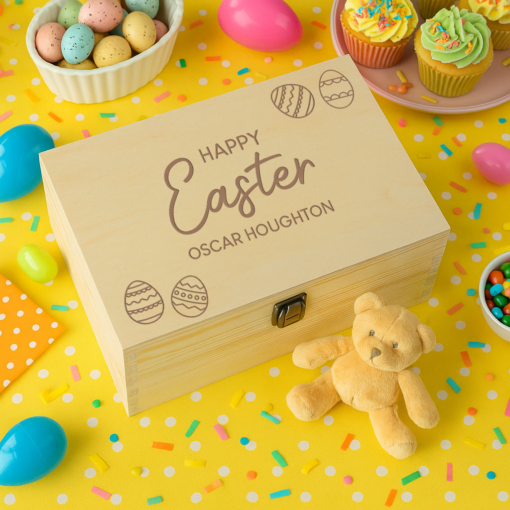 Personalised Happy Easter Large Wooden Memory Box - Wooden Keepsake Box
