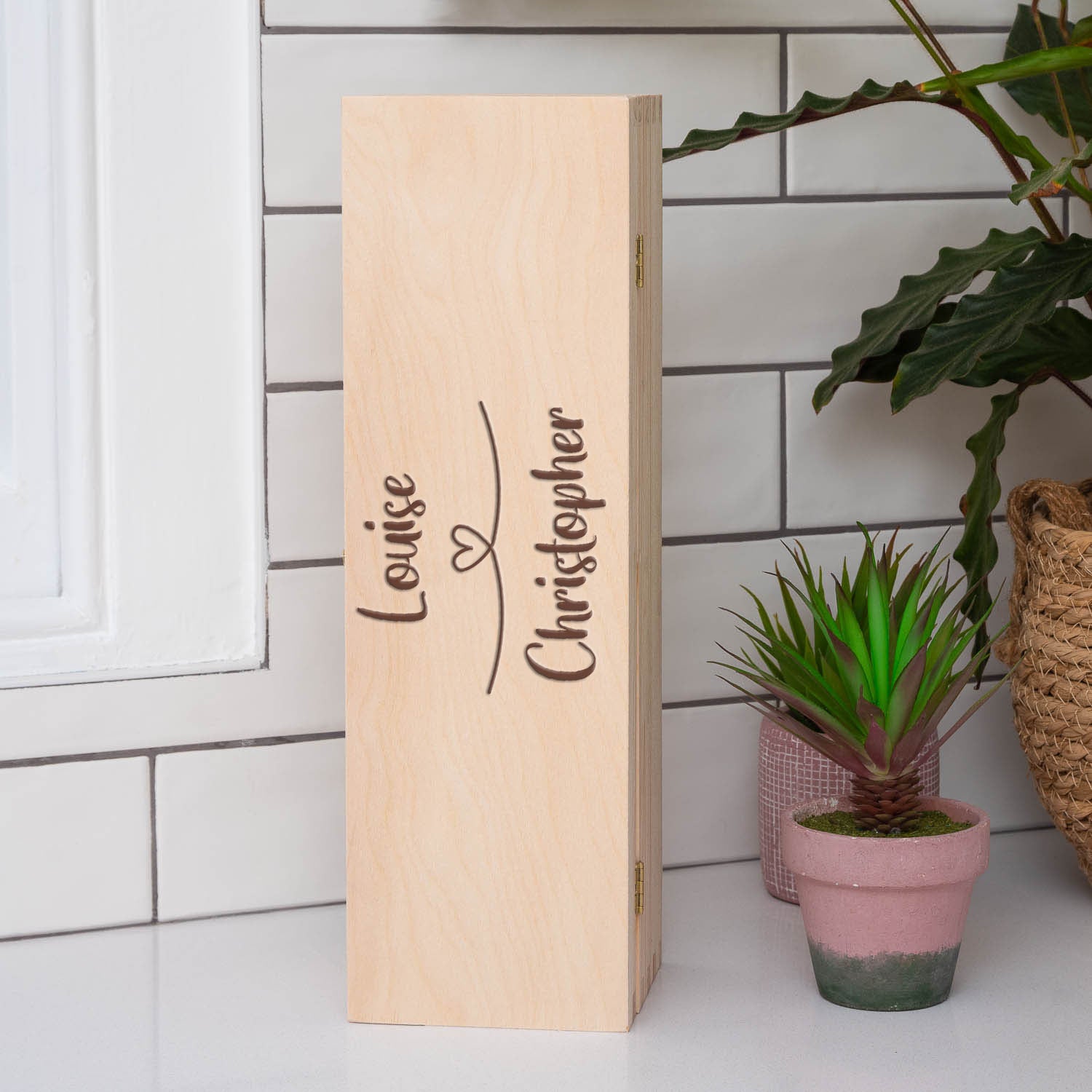Personalised Heart Loop Wooden Wine Gift Box - Wooden Wine Box