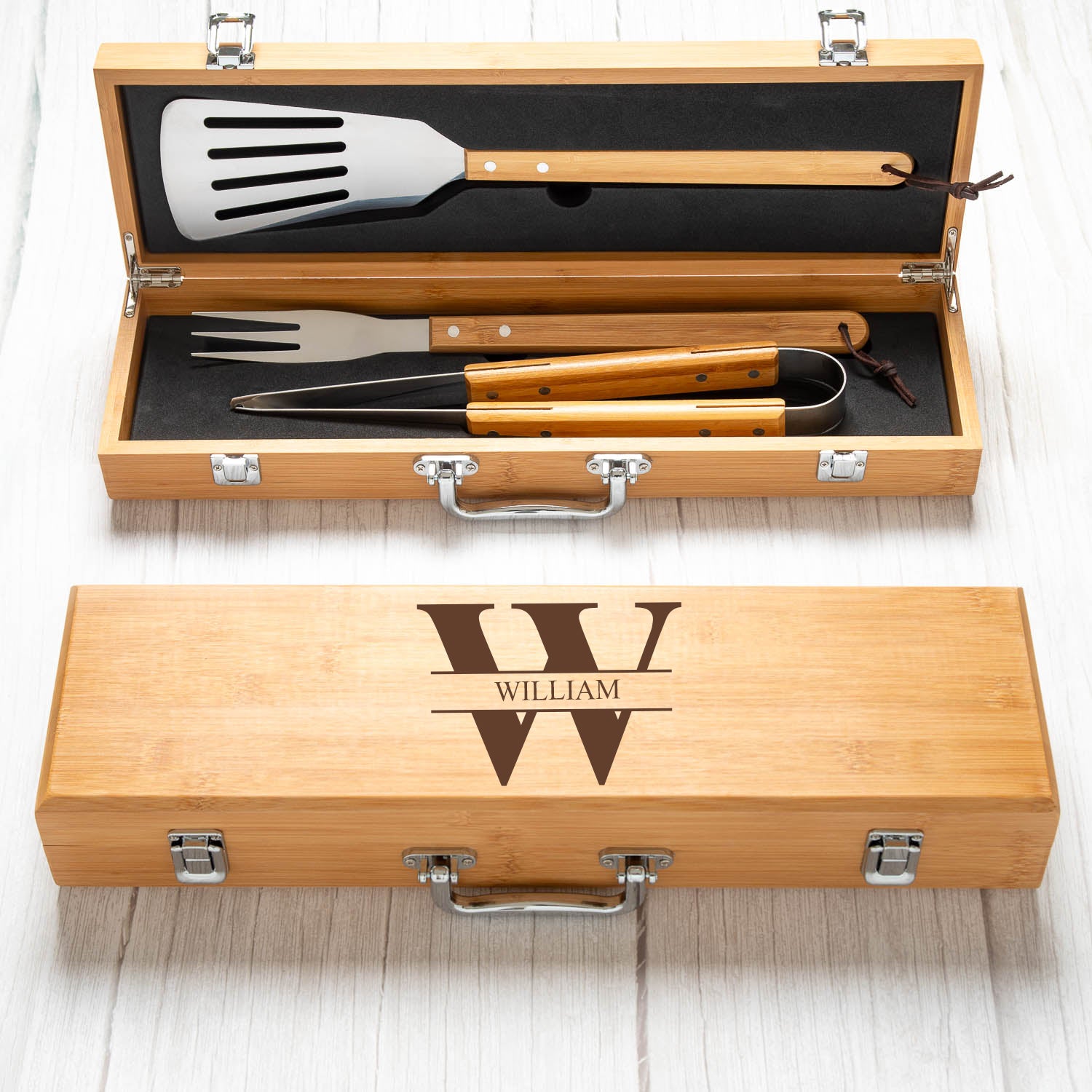 Personalised Initial & Name Wooden BBQ Tool Set - BBQ Sets