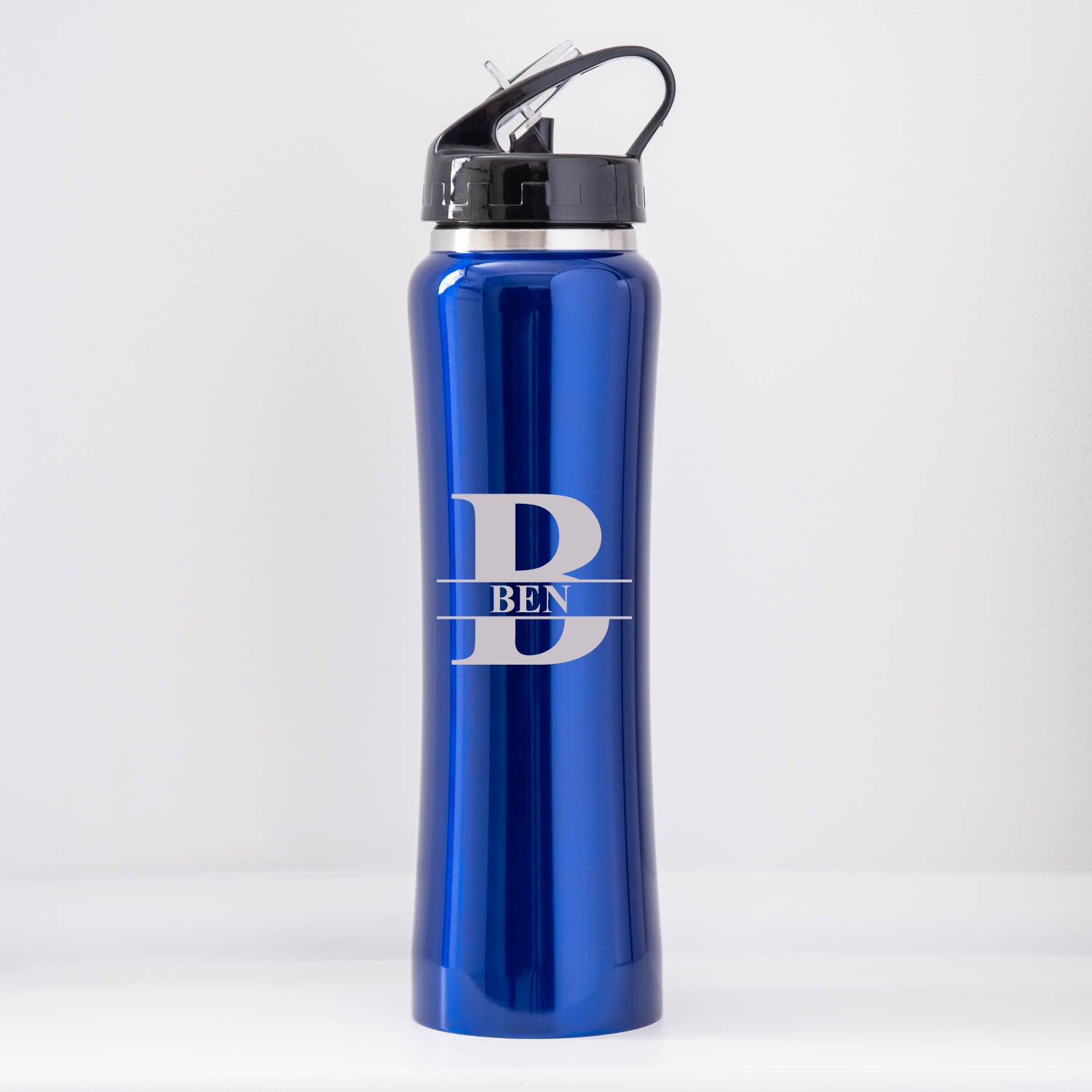 Personalised Initial & Name Sports Style Thermos Water Bottle - Blue - Thermos Water Bottles