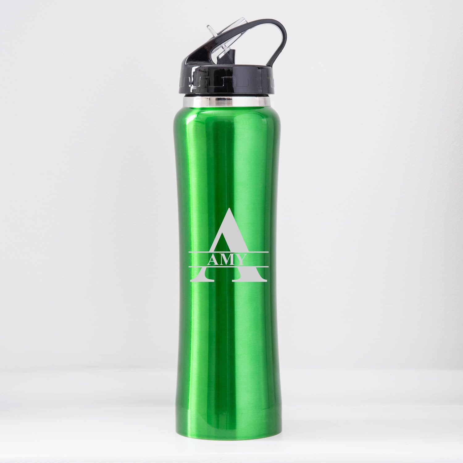Personalised Initial & Name Sports Style Thermos Water Bottle - Green - Thermos Water Bottles