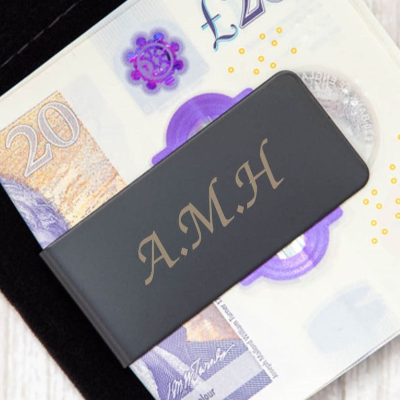 Personalised Initials Black Money Clip - Accessories