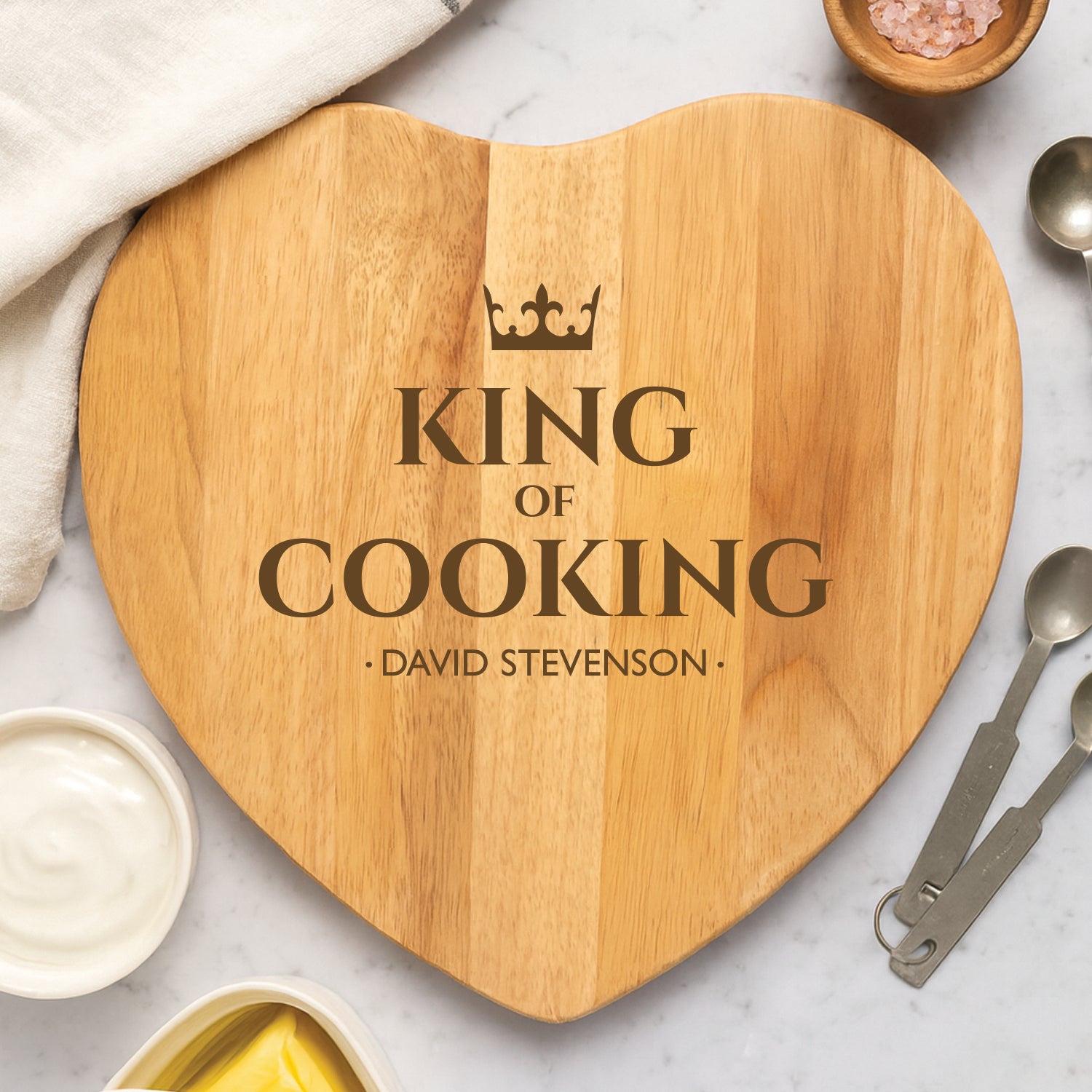 Personalised King Of Cooking Heart Wooden Chopping Board - Chopping Boards