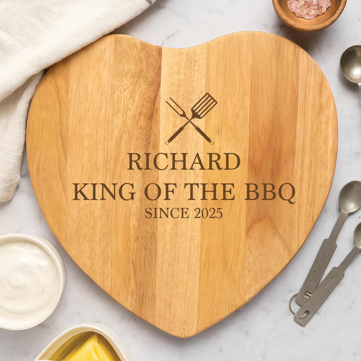 Personalised King Of The BBQ Heart Wooden Chopping Board - Chopping Boards